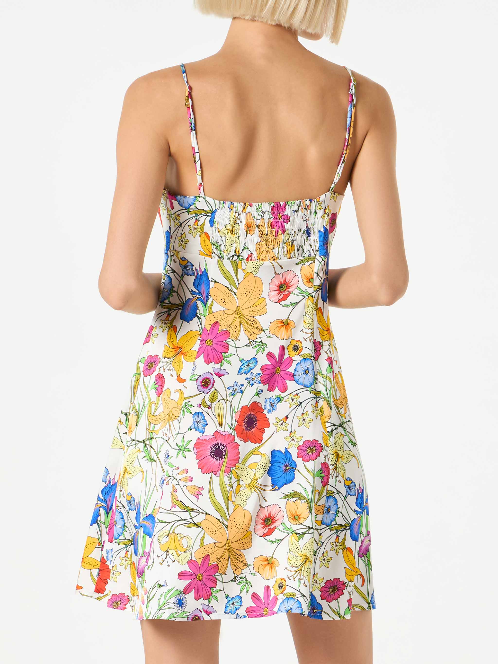 Creamy multicolor floral satin dress - Image 3