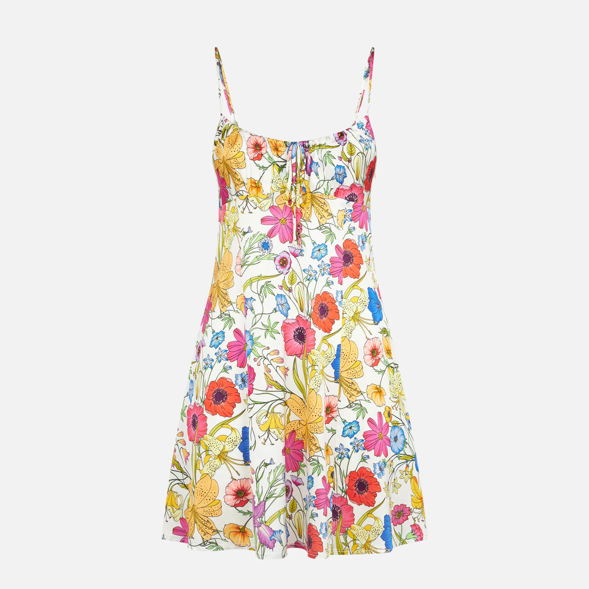 Creamy multicolor floral satin dress - Image 4
