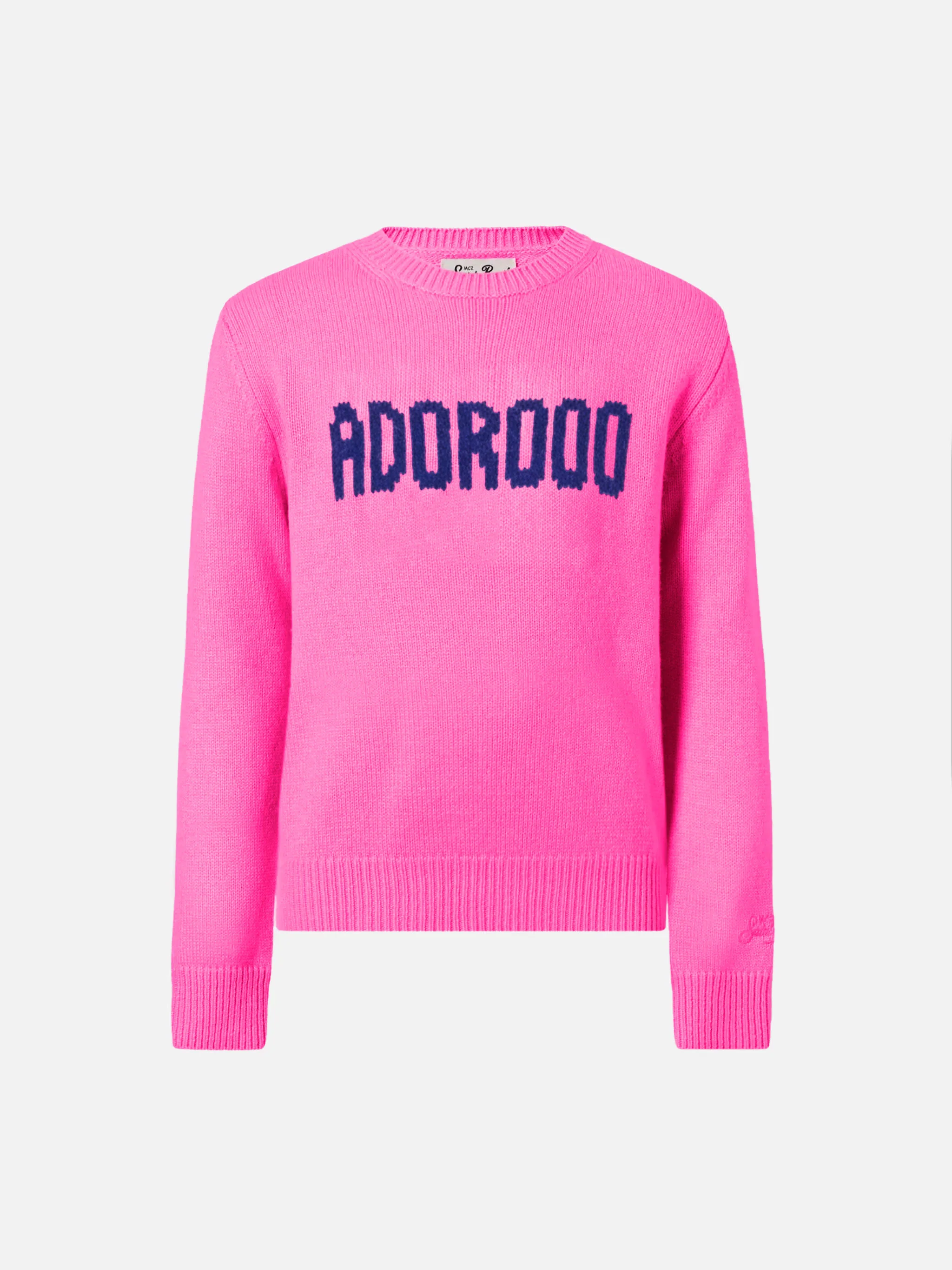 Fluo pink crewneck Princess Soft with Adoro jacquard