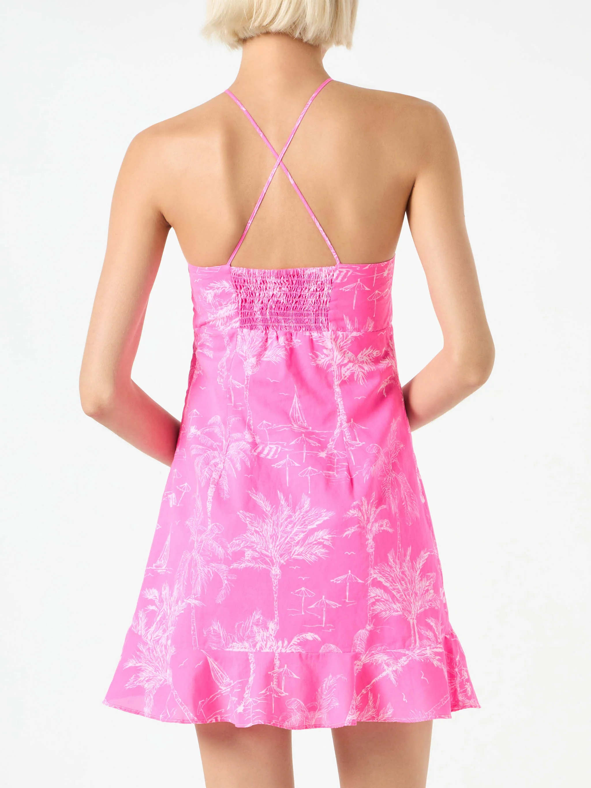 Fluo pink toile de jouy print slip dress Avrill - Image 2