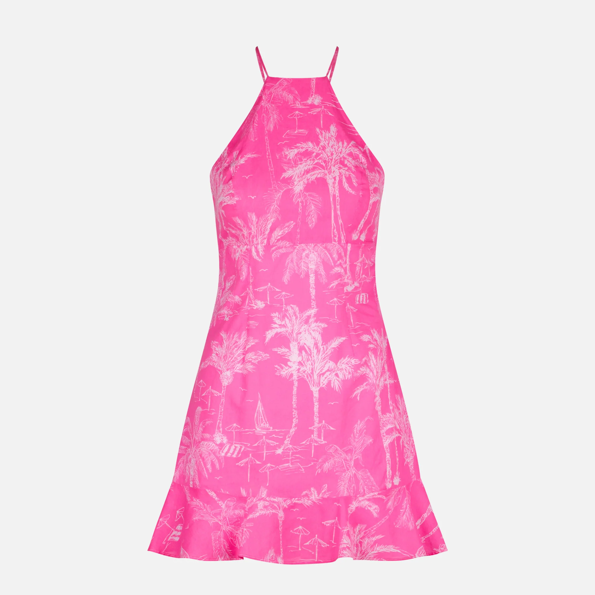 Fluo pink toile de jouy print slip dress Avrill - Image 4