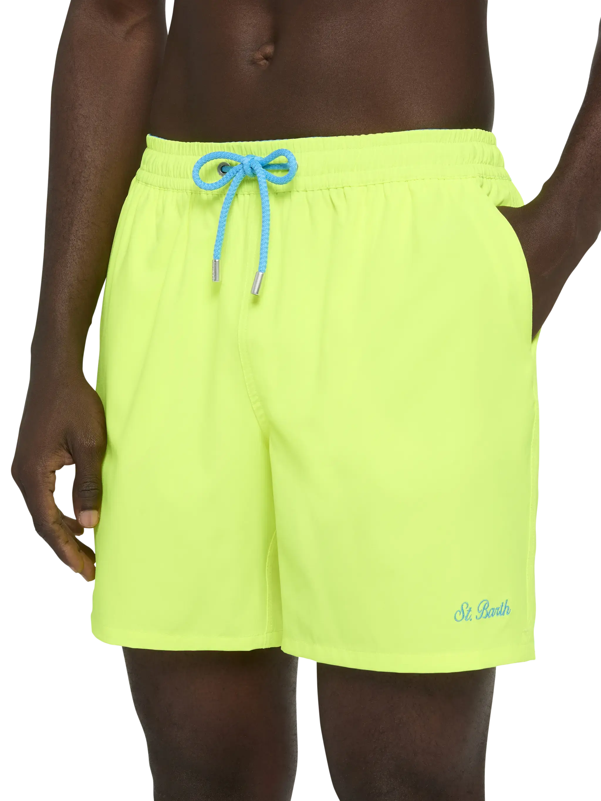 Fluo yellow Comfort swim shorts  with St. Barth embroidery - Image 4