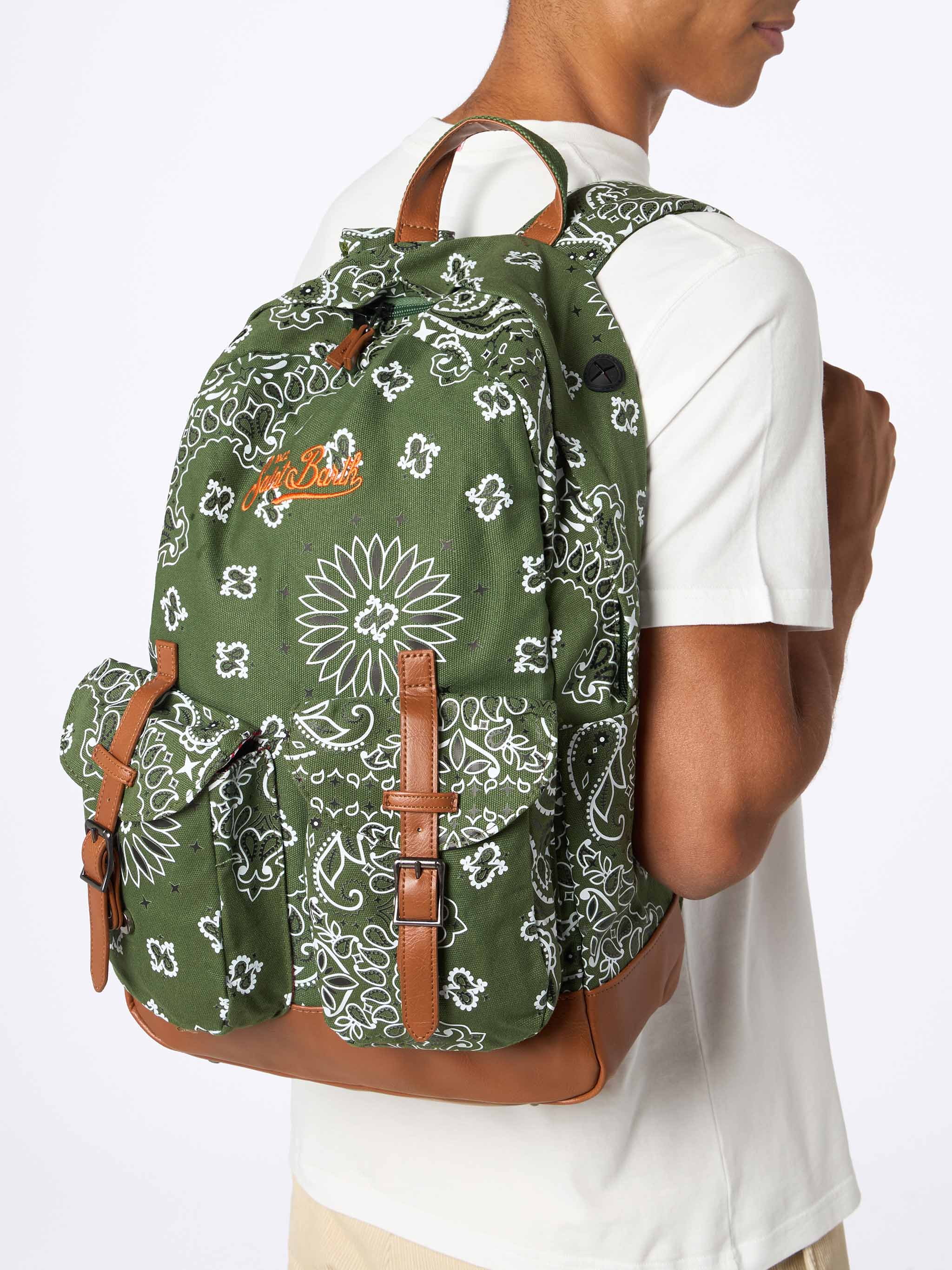 Canvas backpack Cody with green bandanna print - Image 5