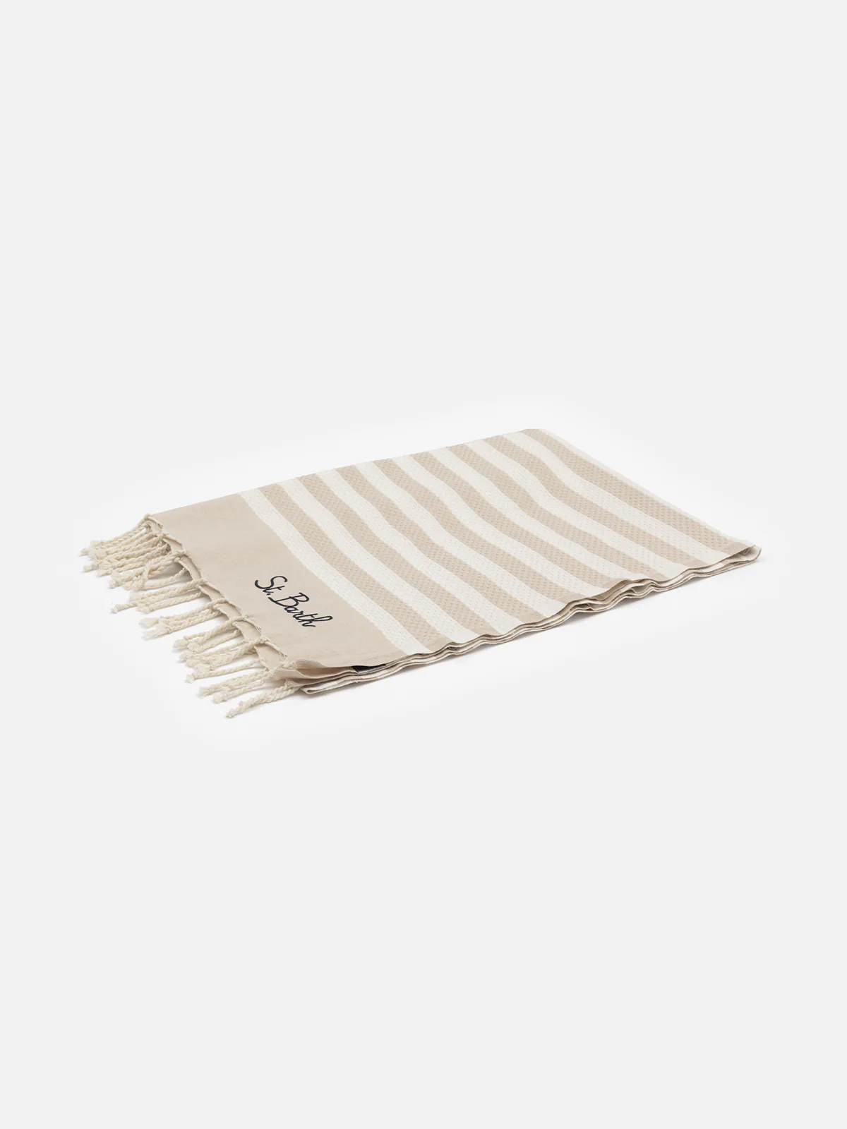 Foutas beach towel with beige and white stripes - Image 3