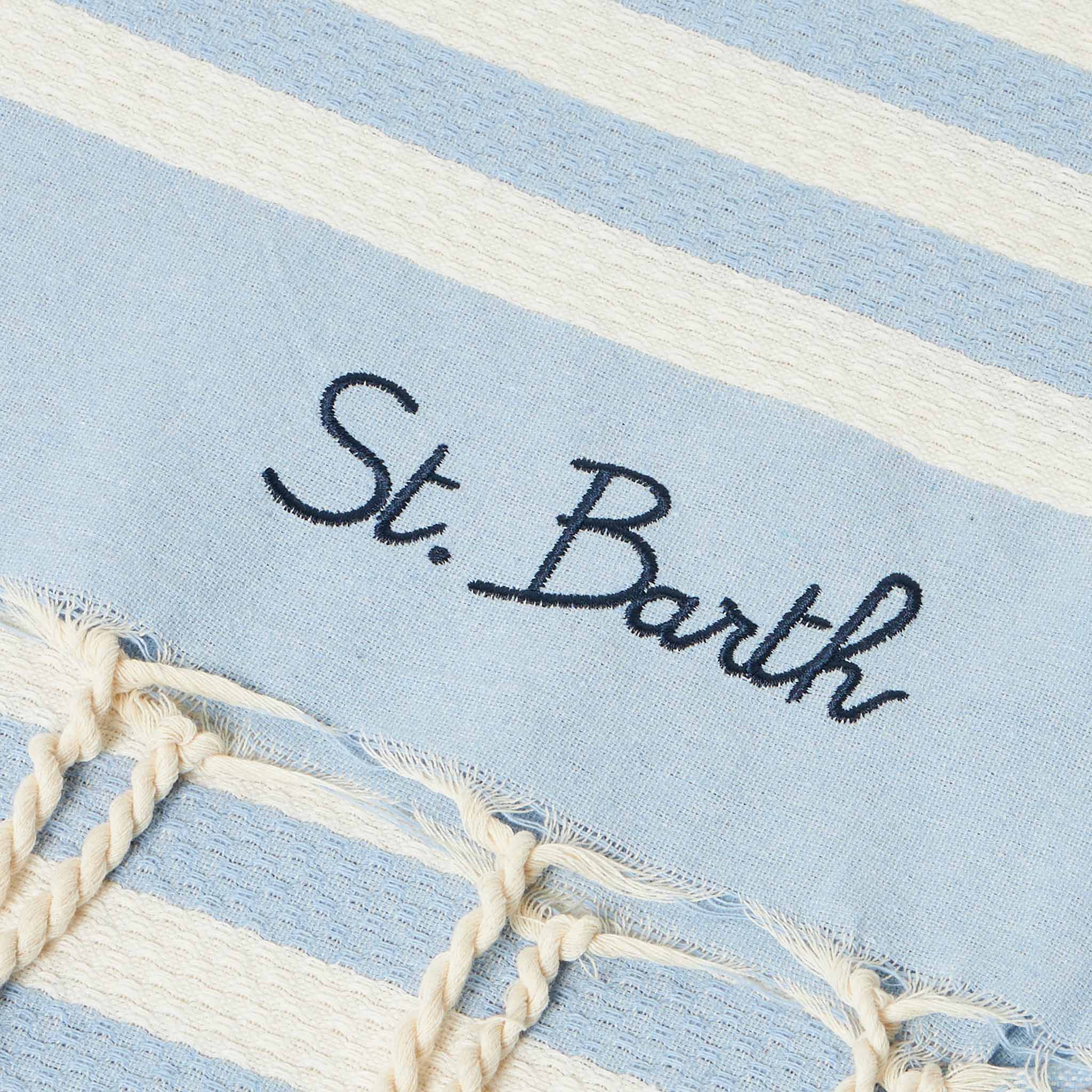 Foutas beach towel with light blue and white stripes - Image 2