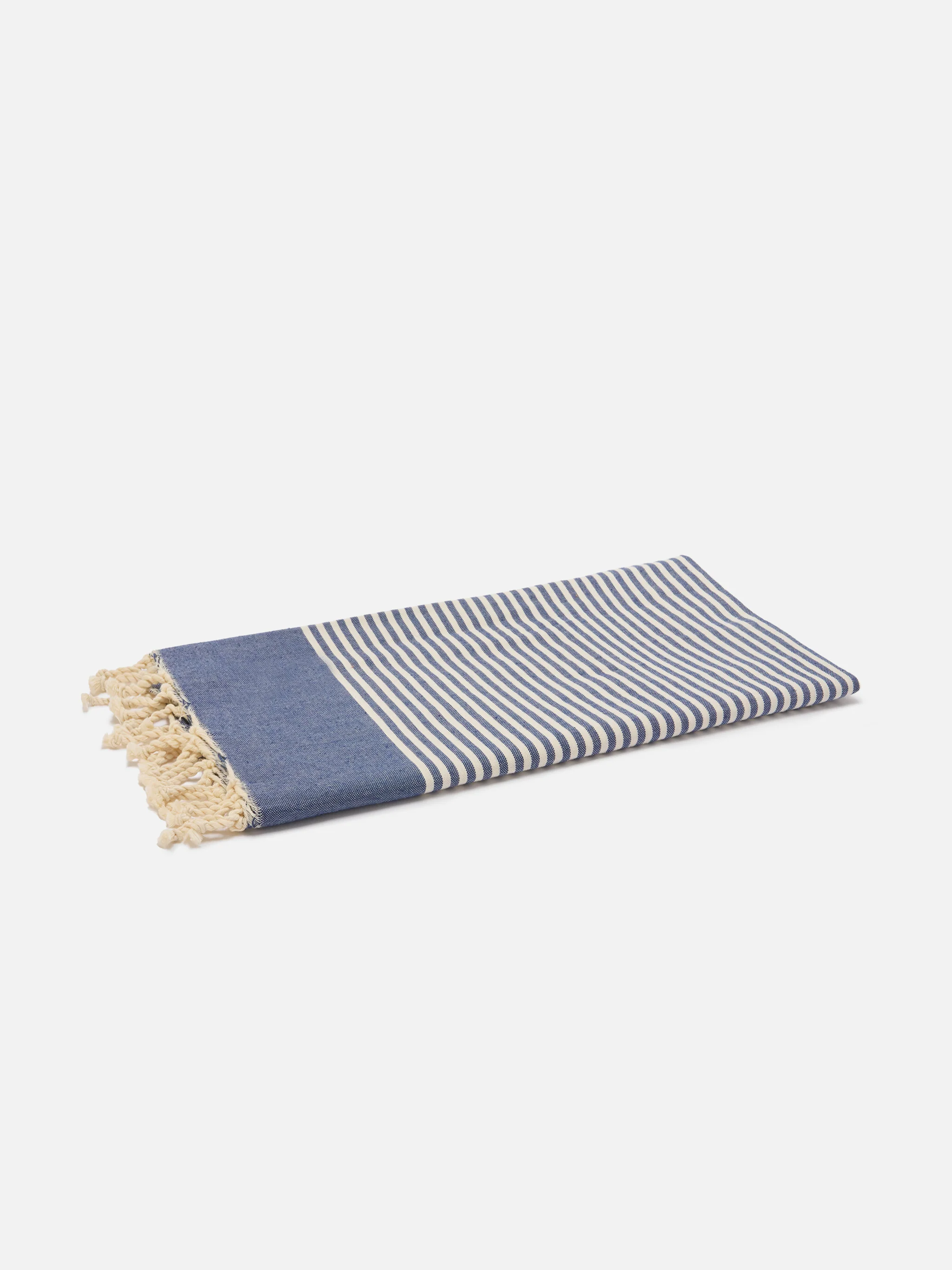 Foutas beach towel with small navy blue and white stripes - Image 2