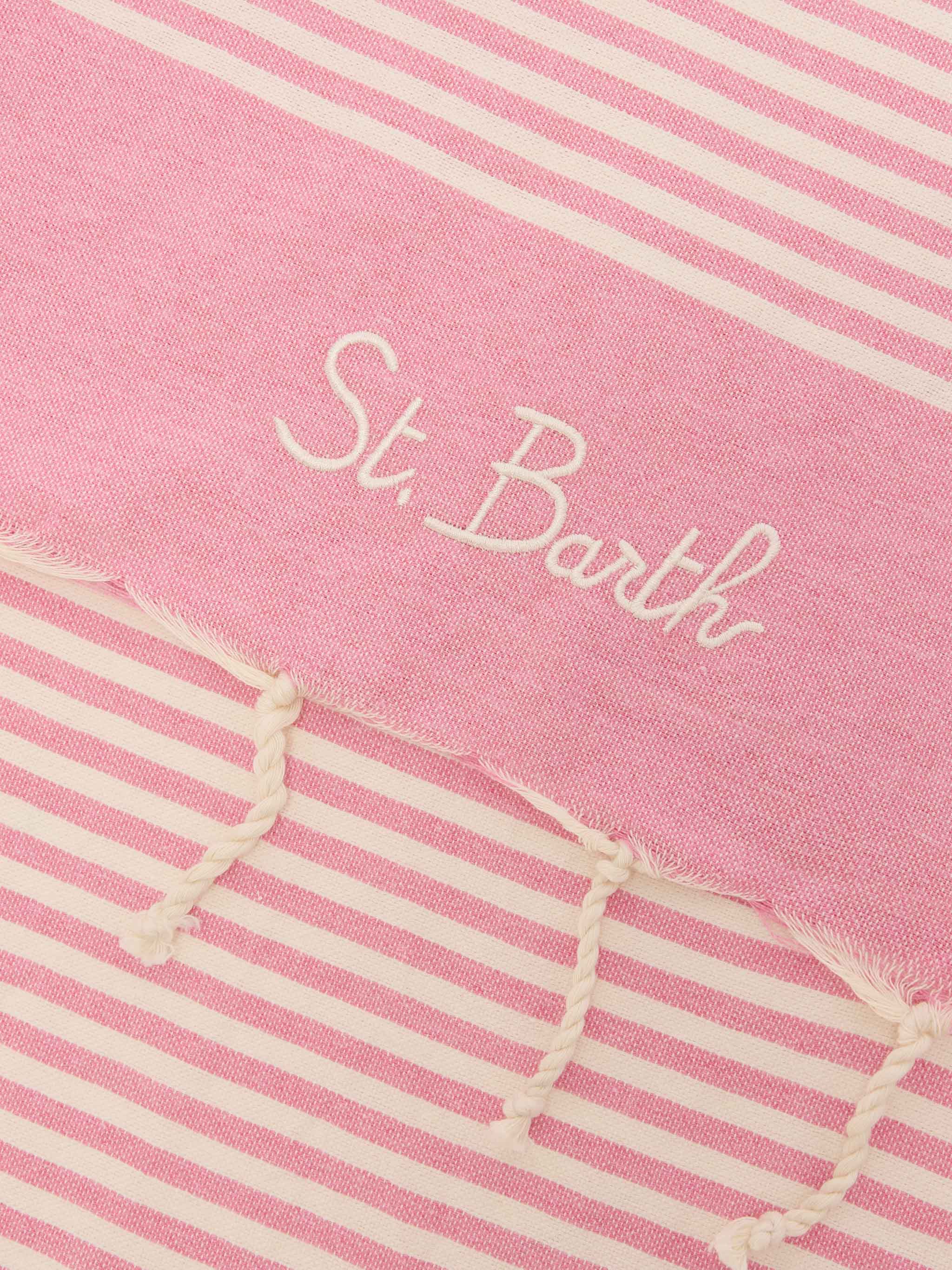 Foutas beach towel with small pink and white stripes