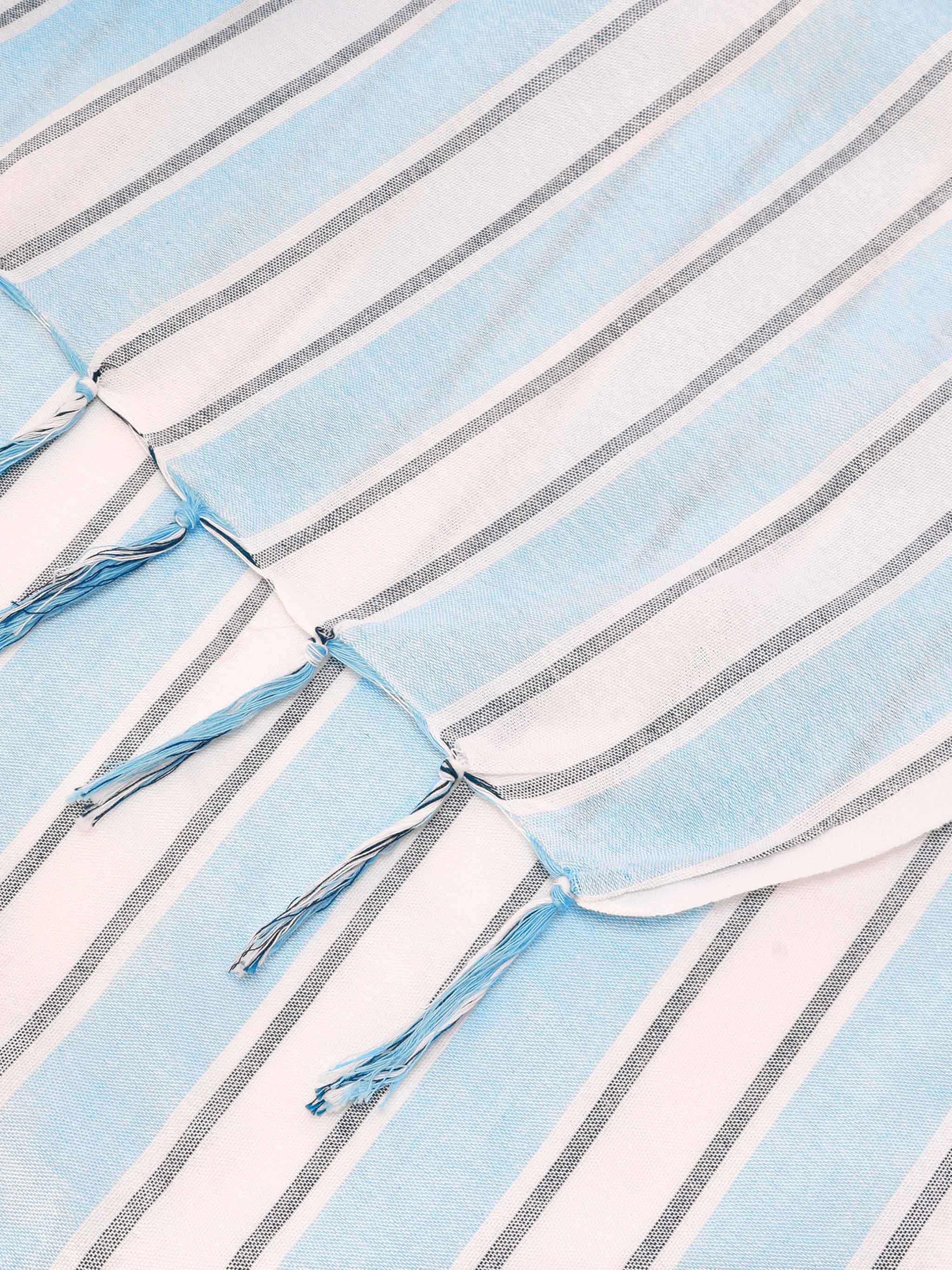 Foutas Lightbeach towel with light blue and white stripes and embroidered logo - Image 2