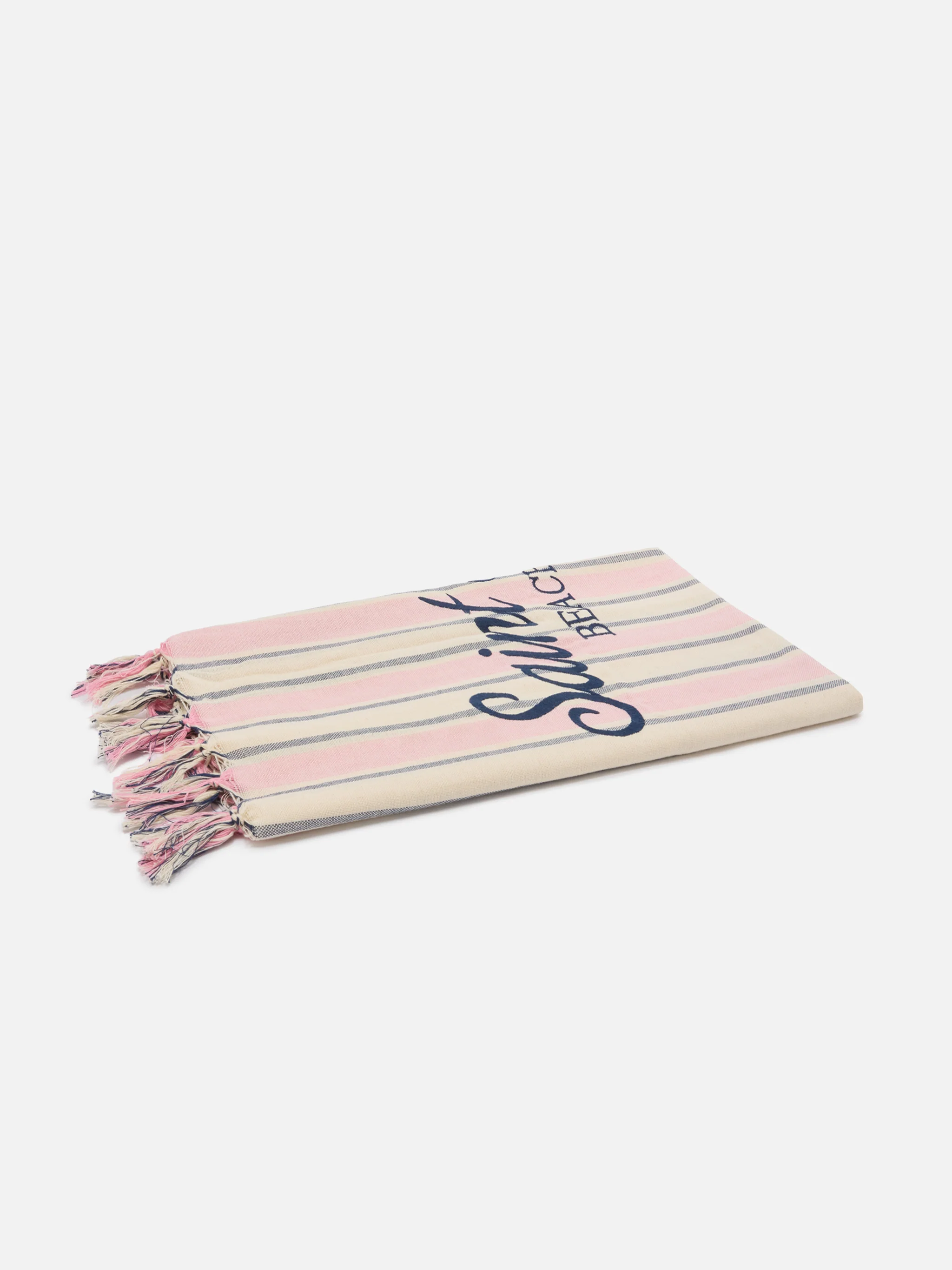 Foutas Lightbeach towel with pink and white stripes and embroidered logo - Image 2