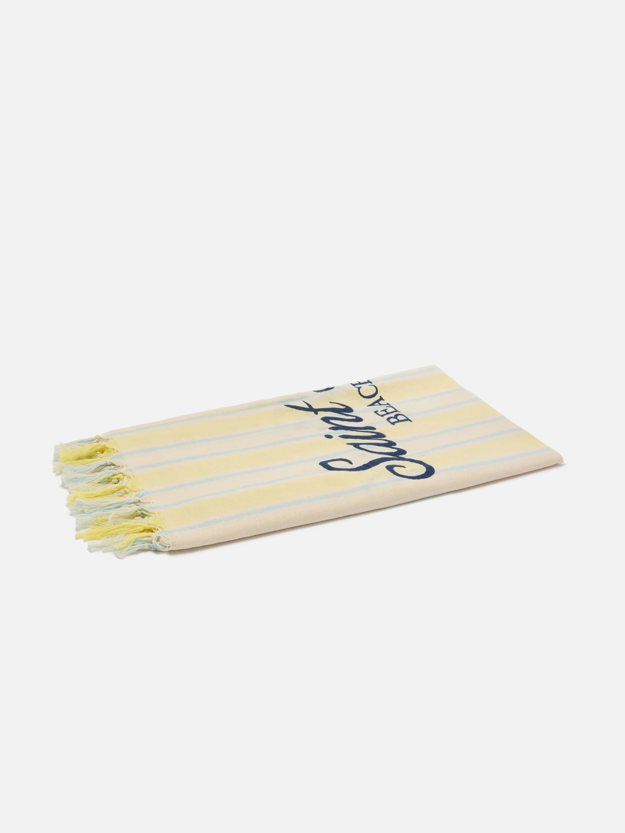 Foutas Lightbeach towel with yellow and white stripes and embroidered logo - Image 2