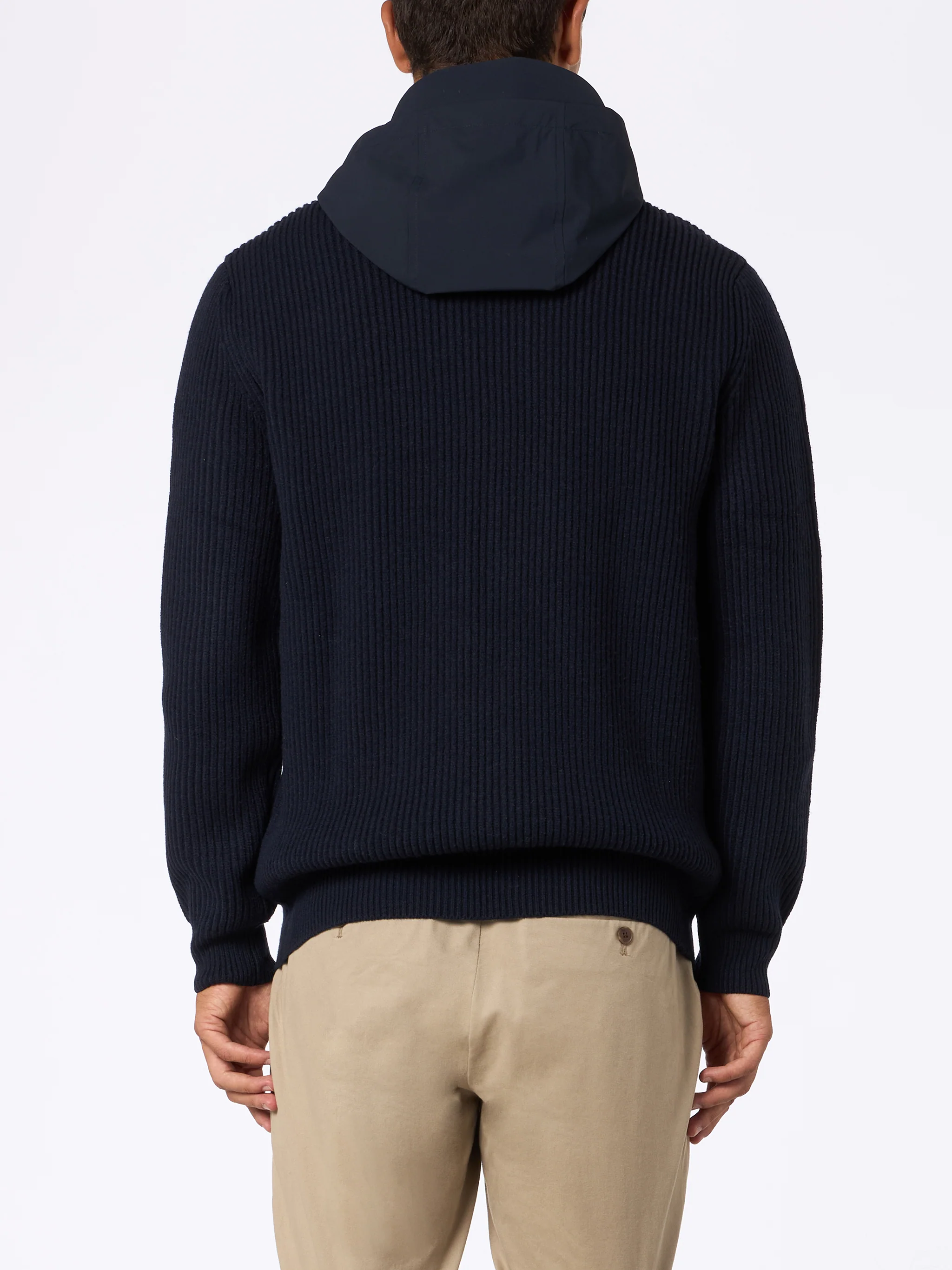 Wiberg full zip sweater in technical fabric in navy blue solid color - Image 3