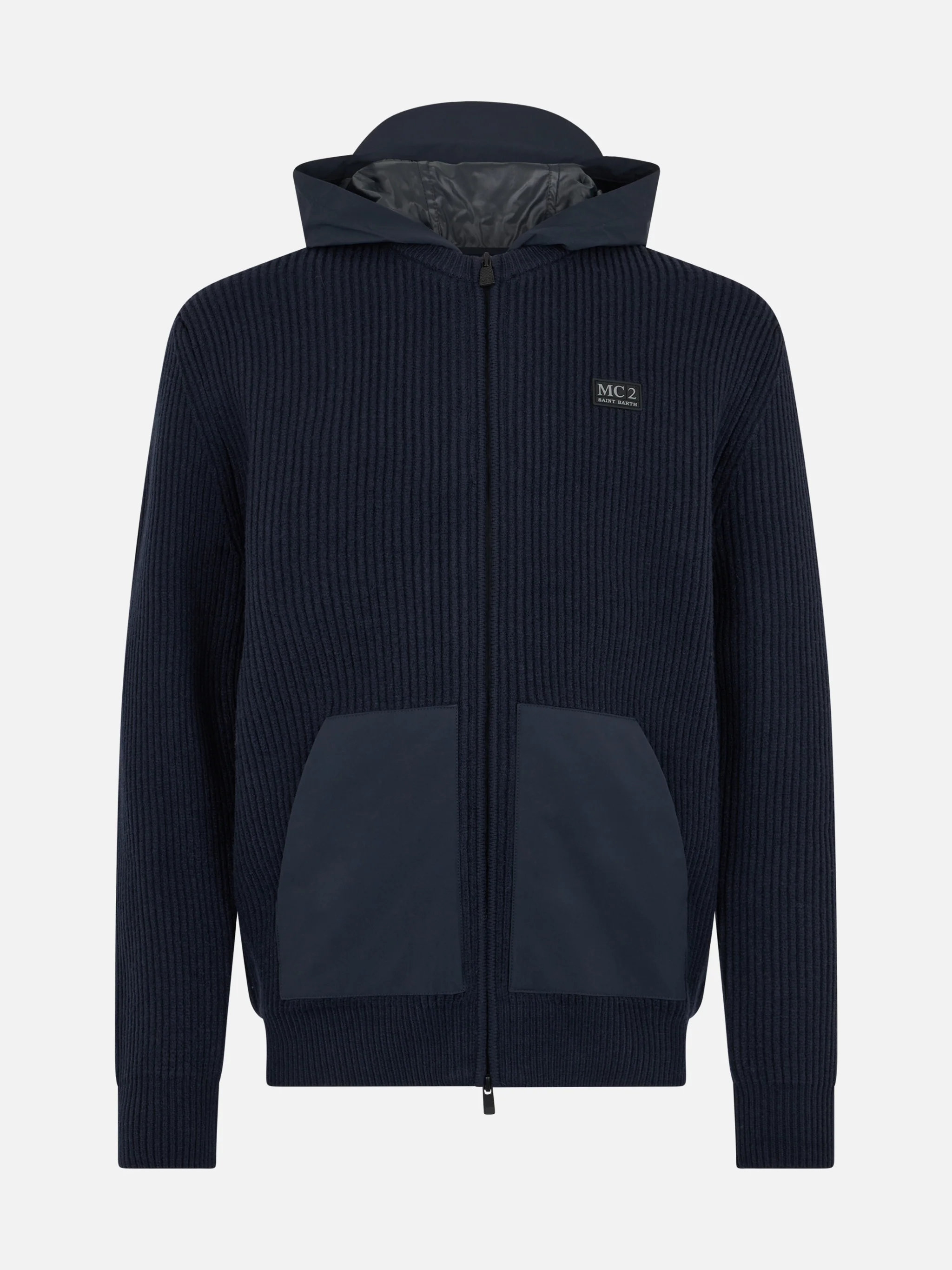 Wiberg full zip sweater in technical fabric in navy blue solid color - Image 4