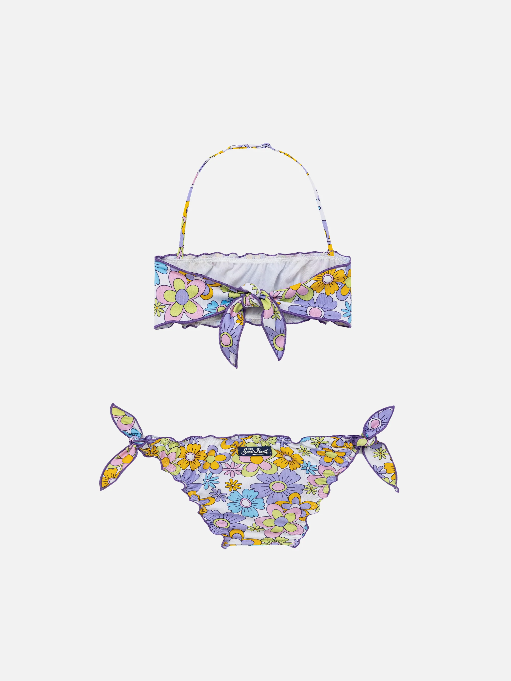 Girl bandeau bikini with multicolor flowers print - Image 2