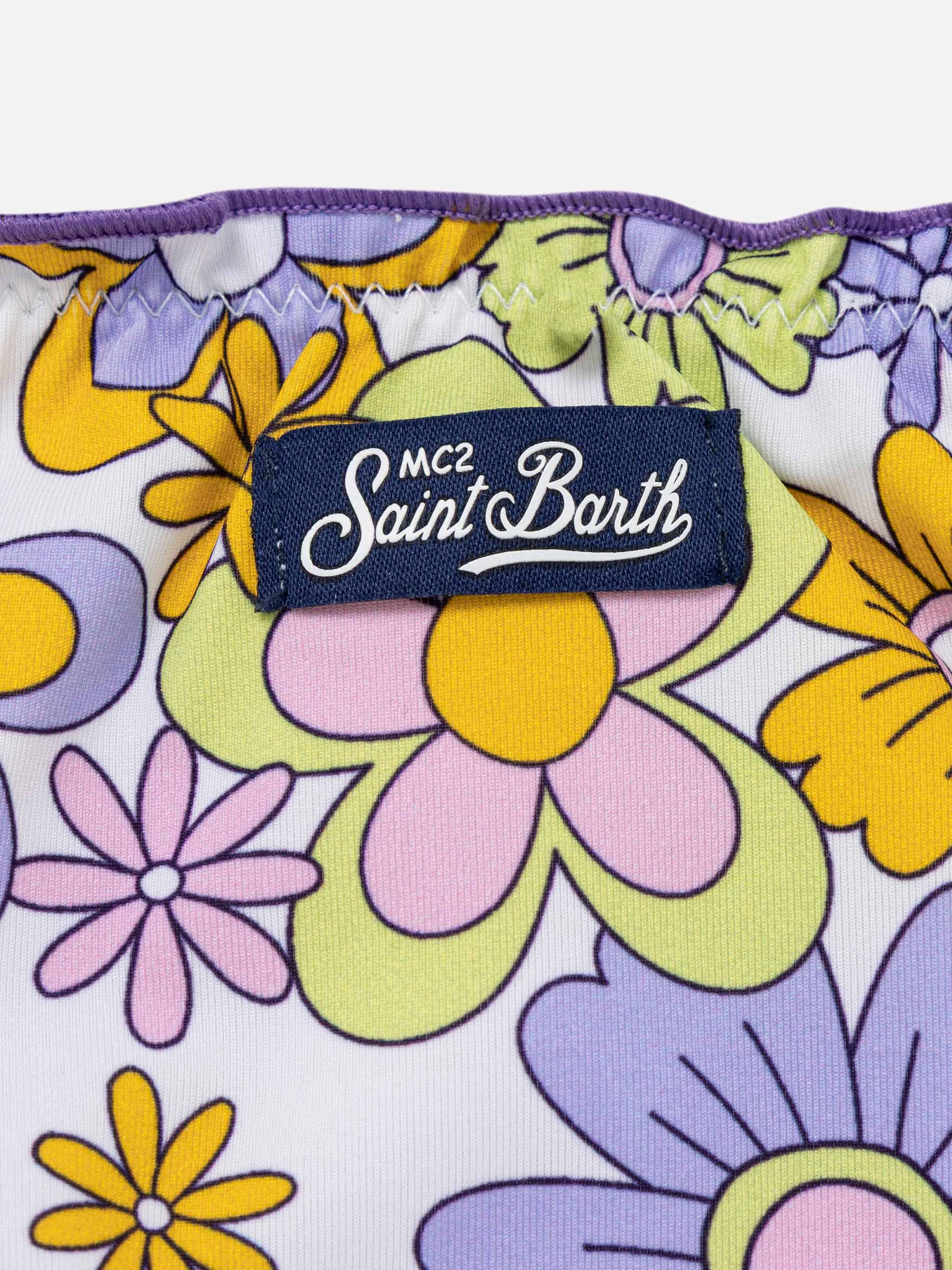 Girl bandeau bikini with multicolor flowers print - Image 3