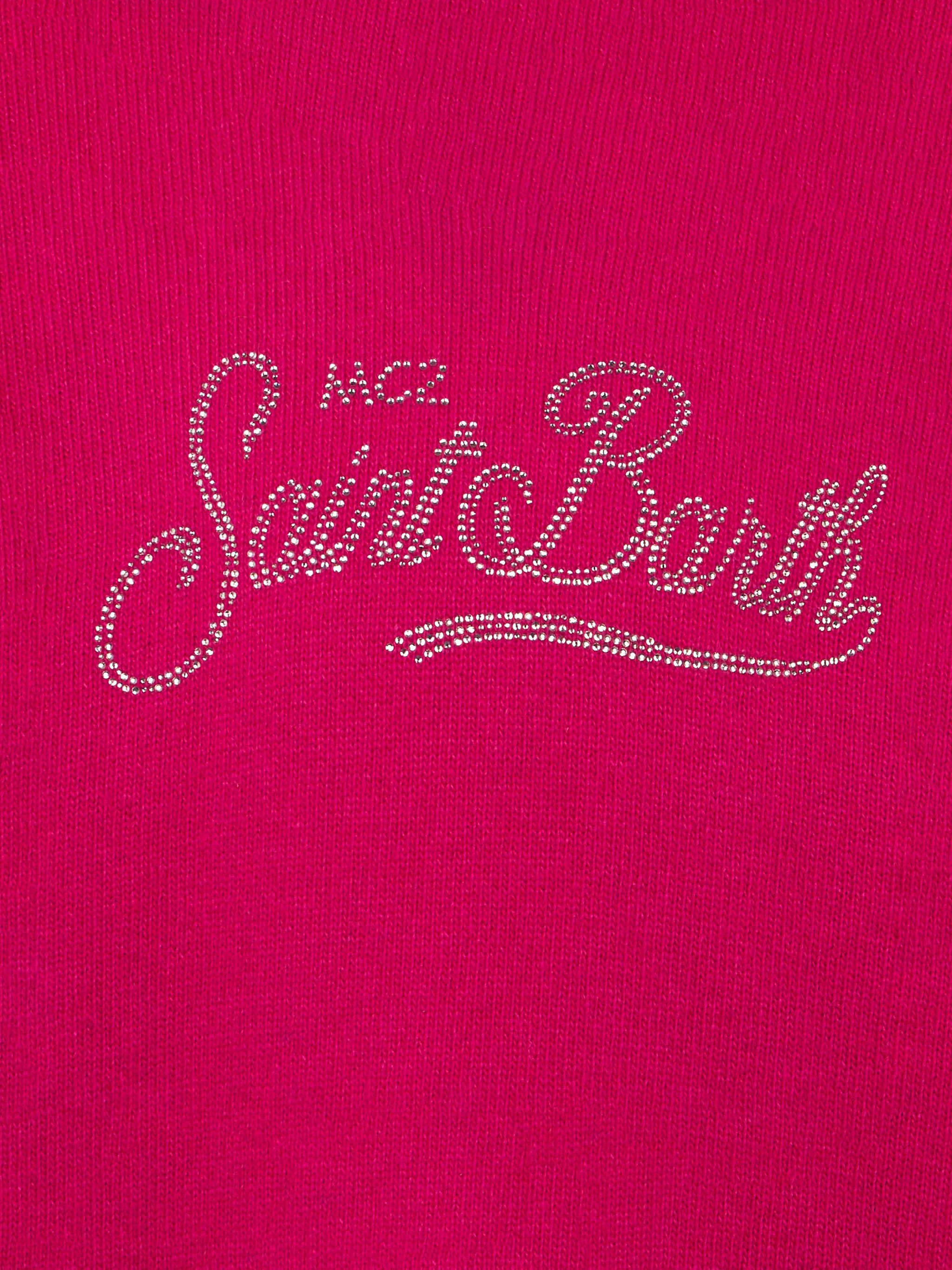 Girl fuchsia cropped hooded sweater with rhinestones - Image 3