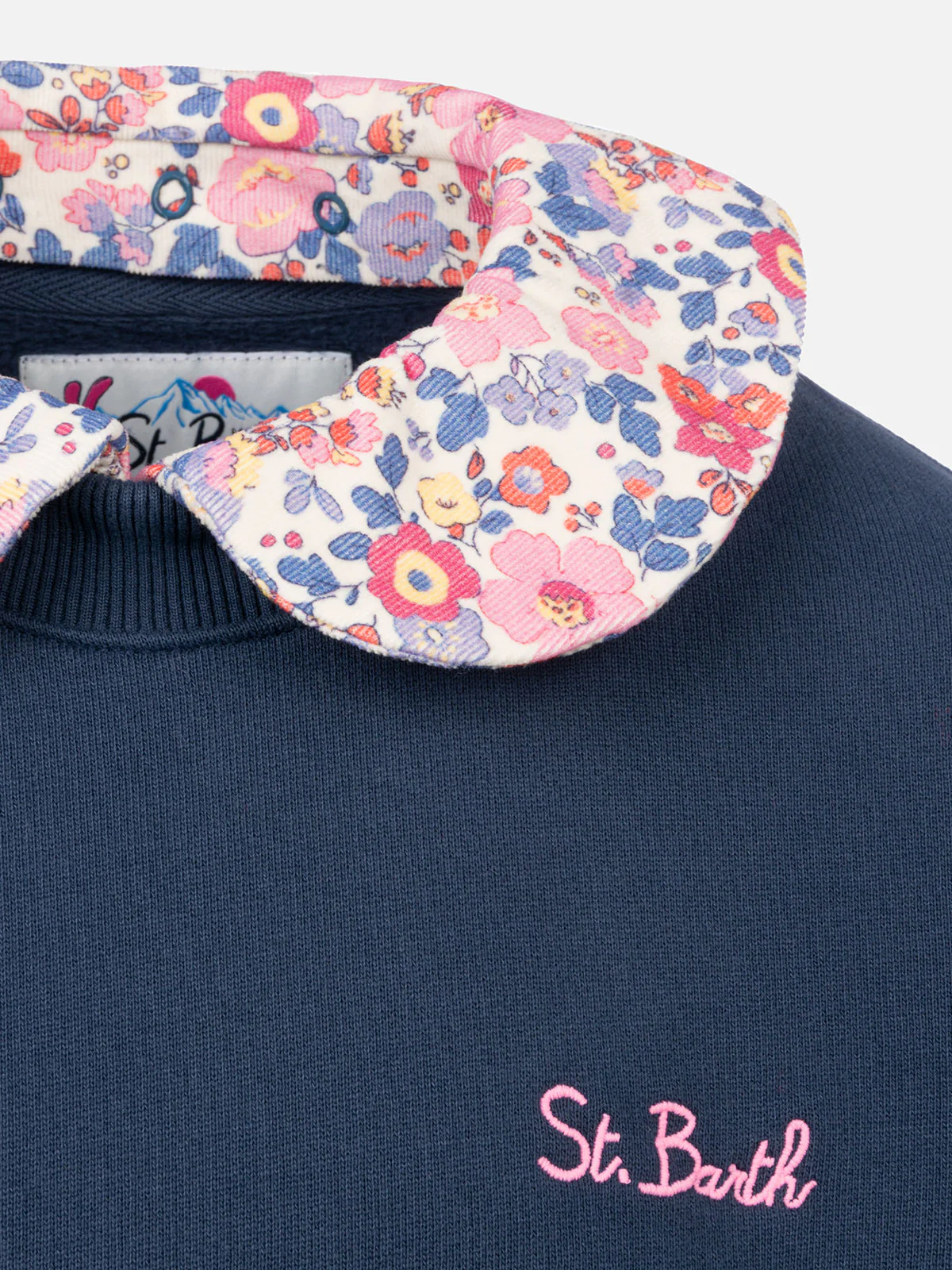 Girl blue crewneck sweatshirt Coleen with a floral collar - Image 3