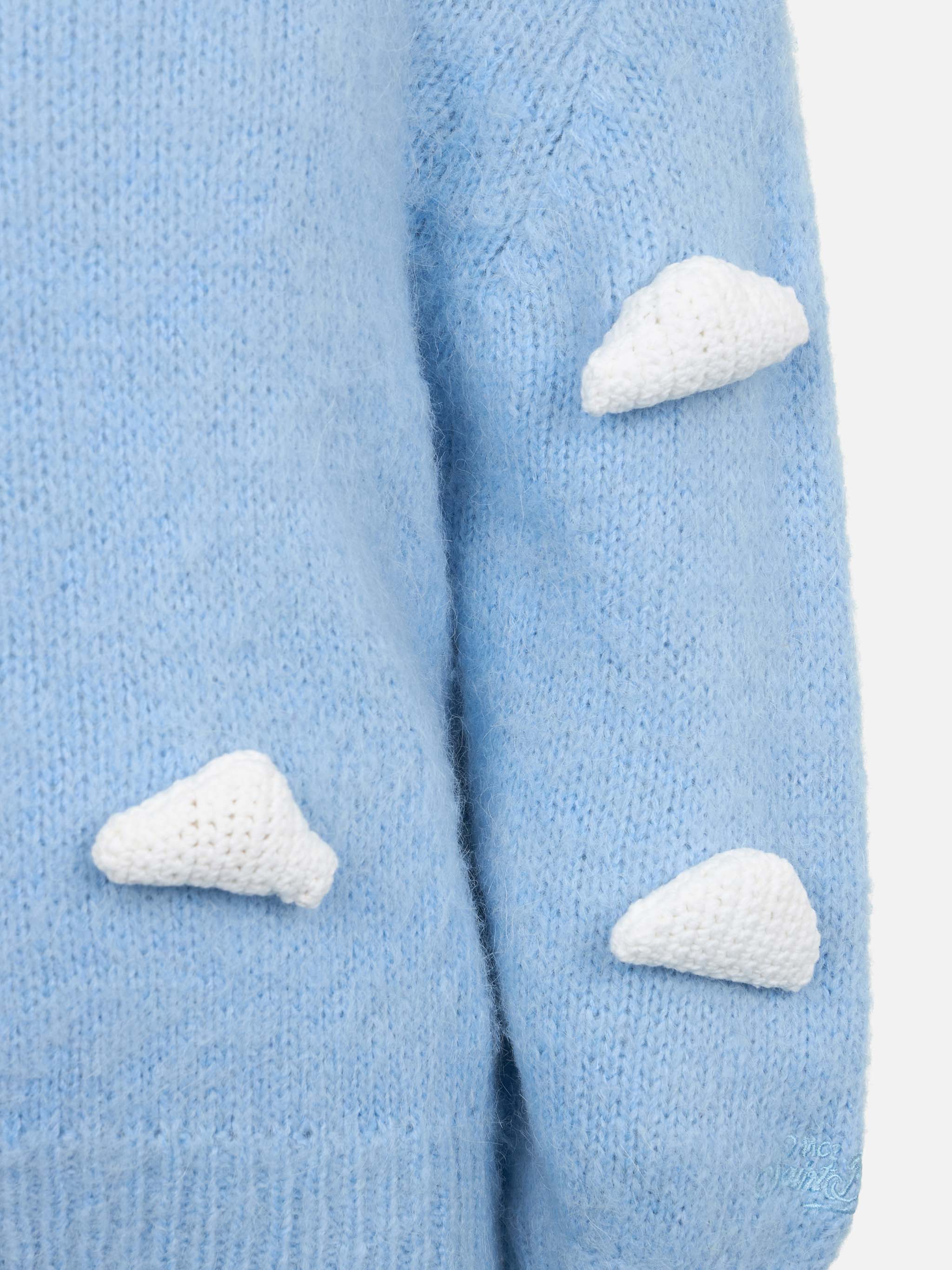 Girl boxy shape soft sweater Danya Jr with crochet cloud 3D patches - Image 2