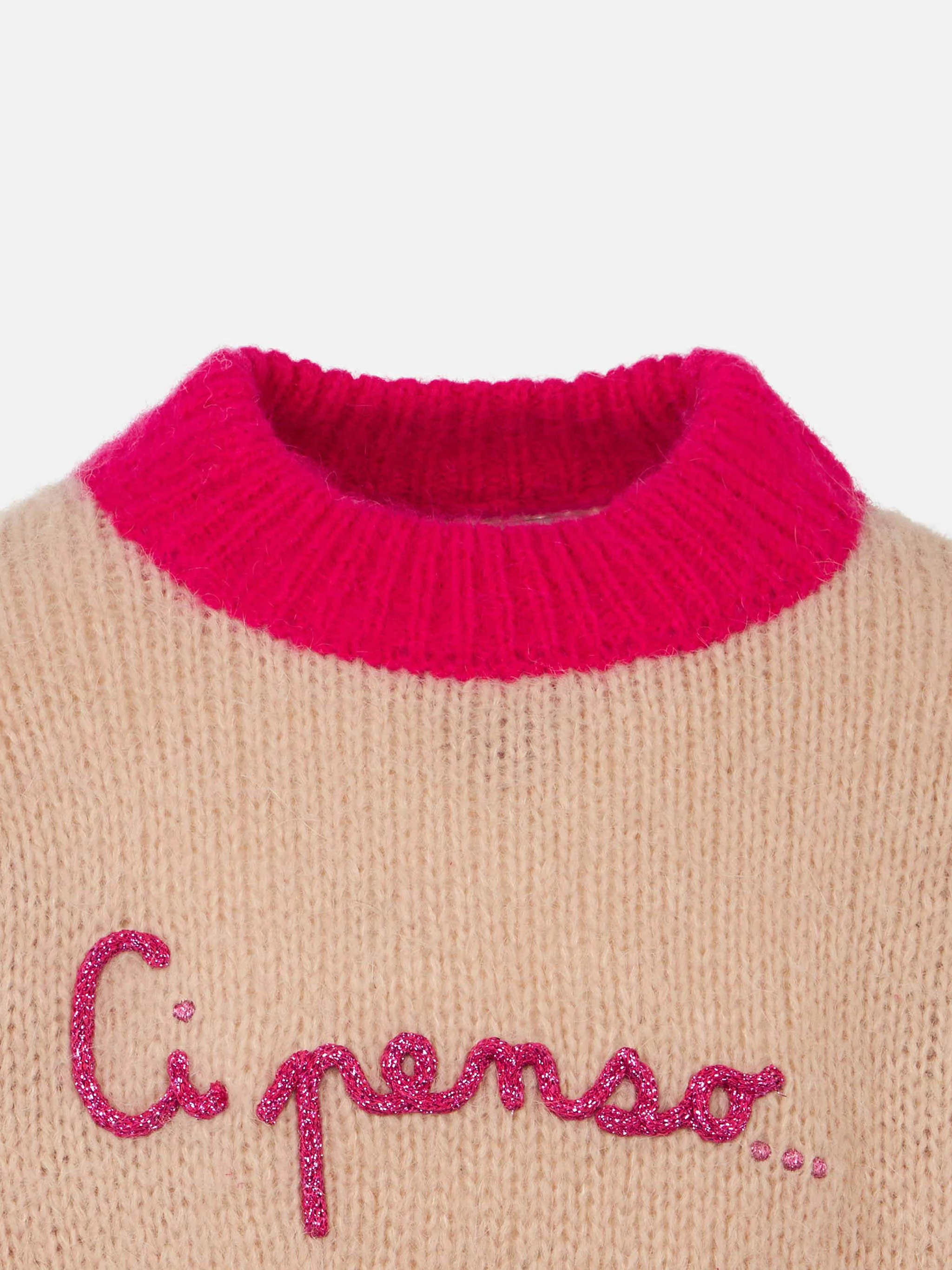 Girl boxy shape soft sweater with Ci penso... embroidery - Image 2
