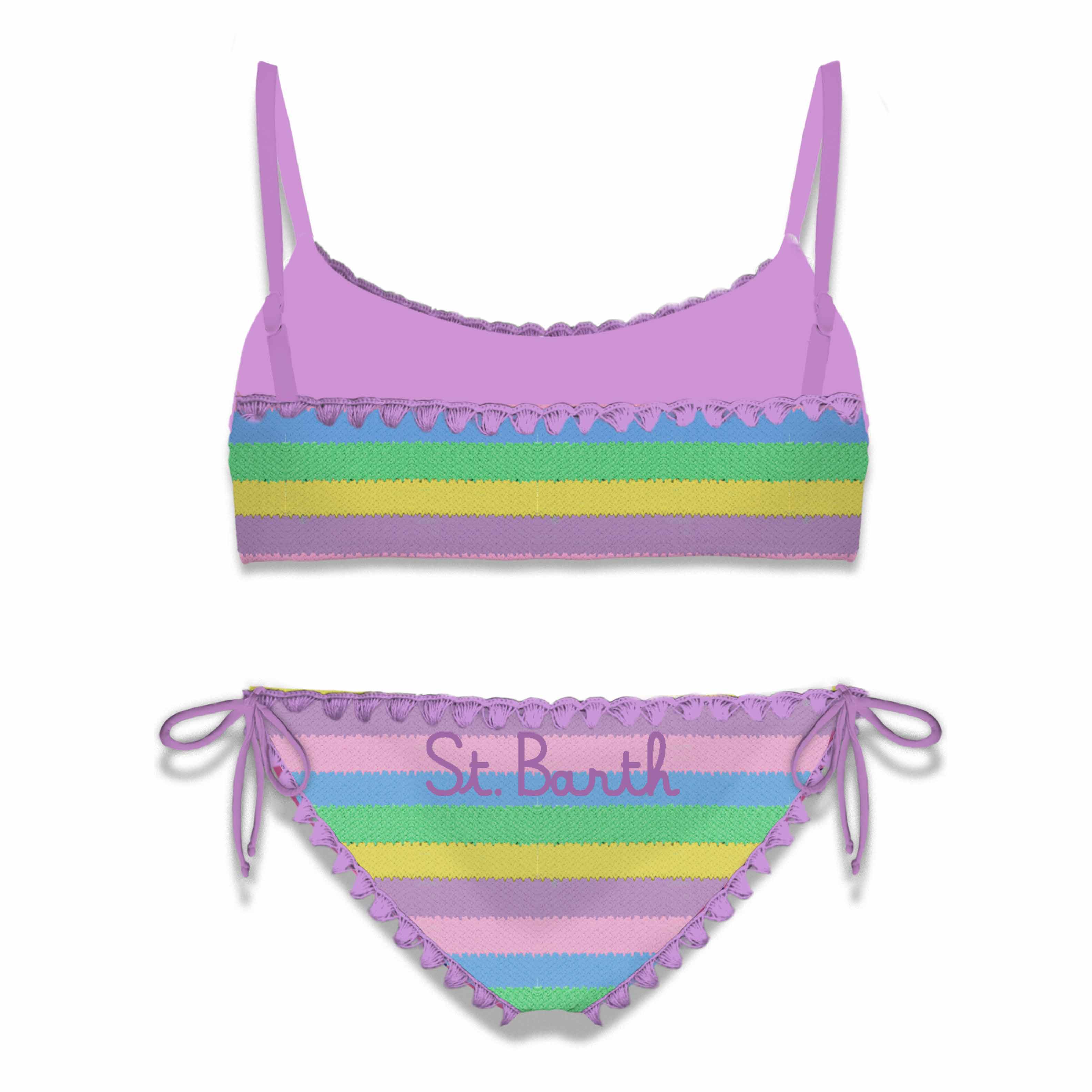 Girl bralette bikini with multicolor striped - Image 2