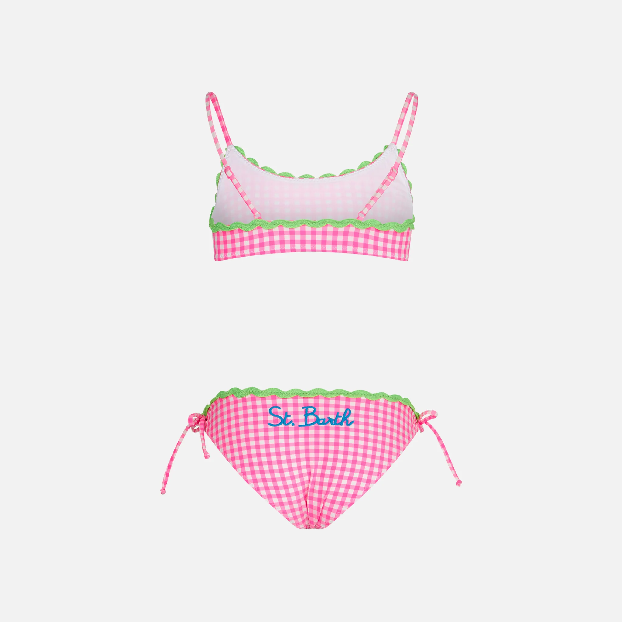 Girl bralette bikini with white and fuchsia Vichy pattern - Image 2