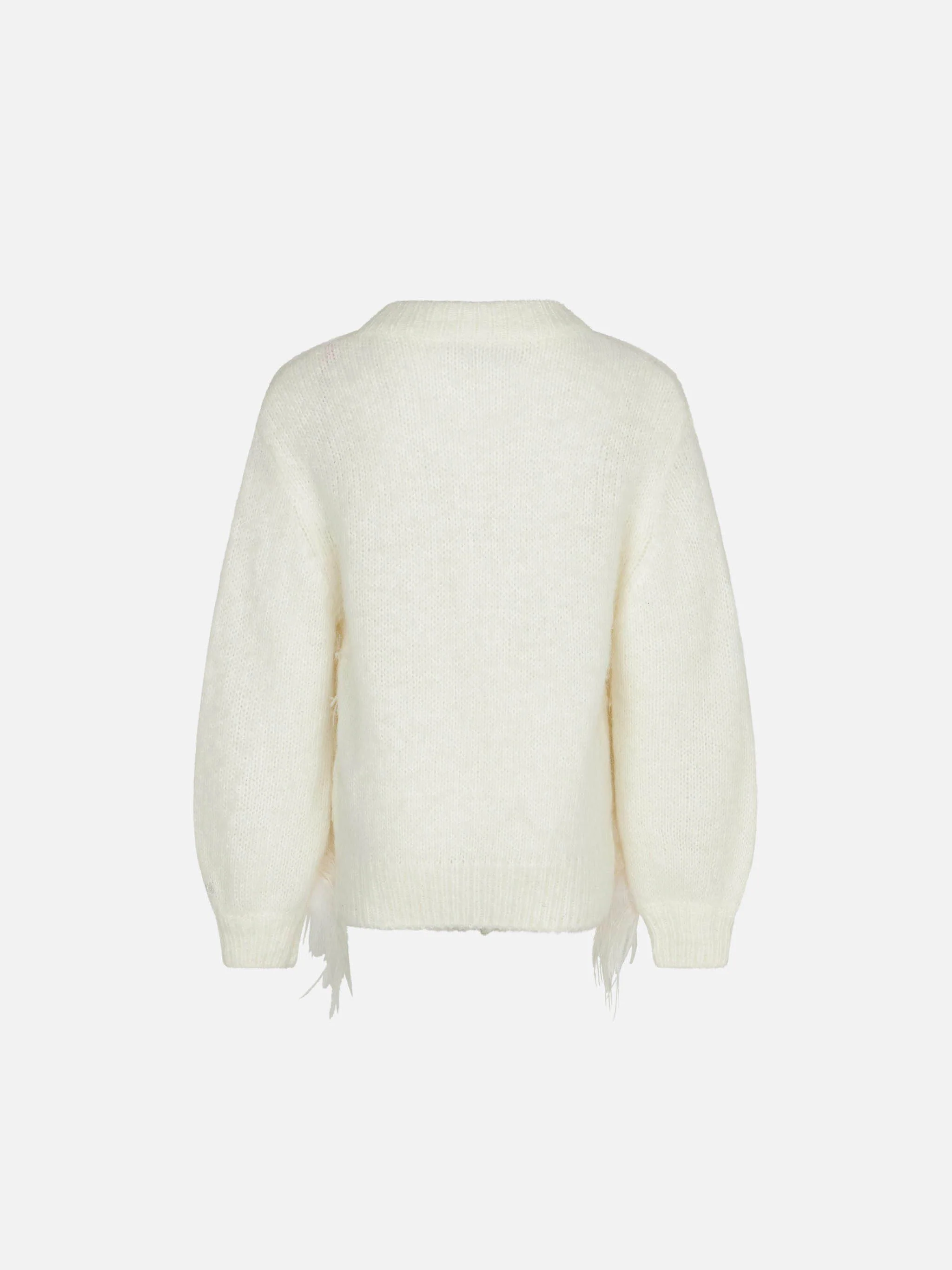 Girl brushed white crewneck sweater with embroidery - Image 2