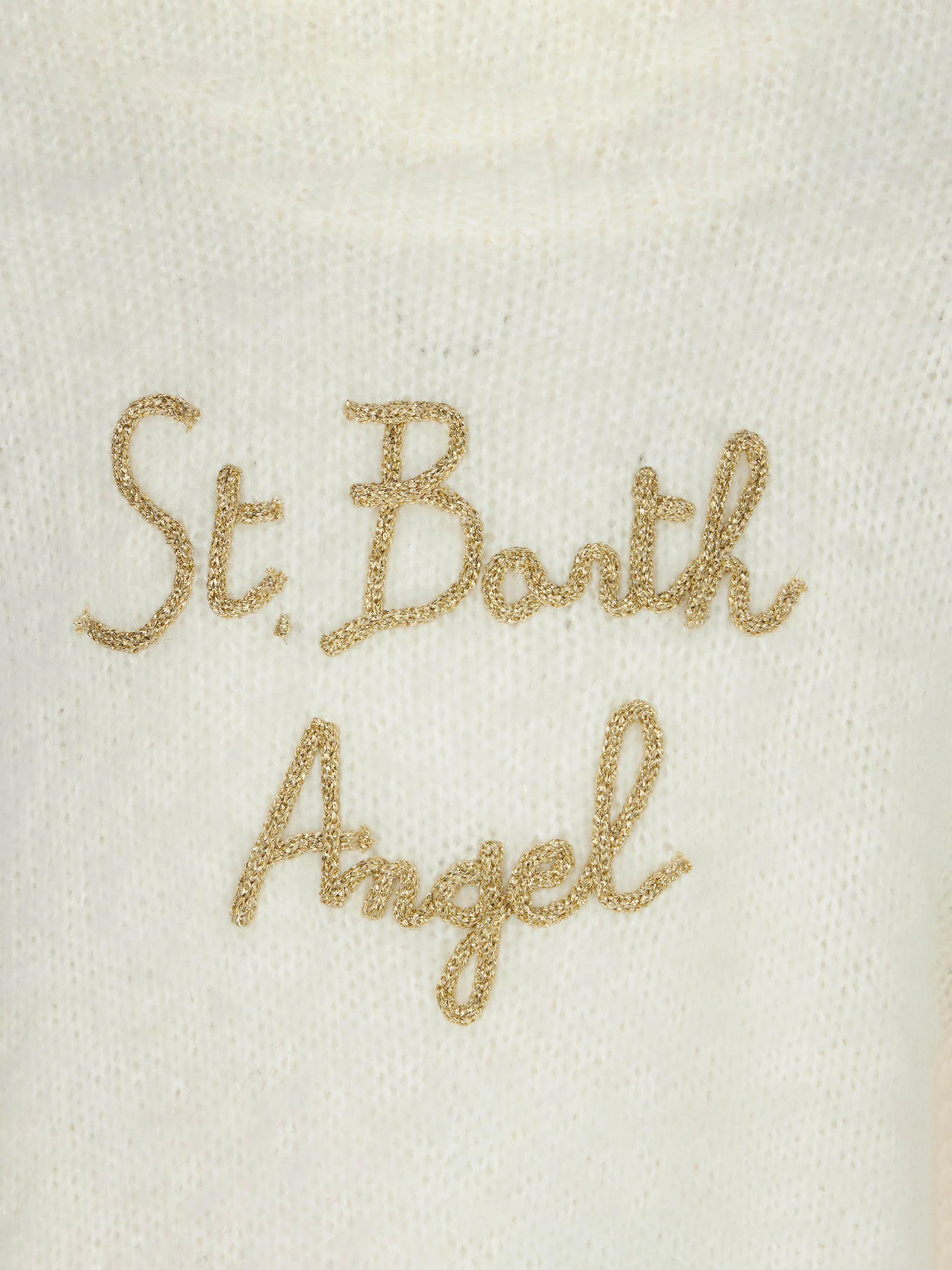Girl brushed white crewneck sweater with embroidery - Image 3