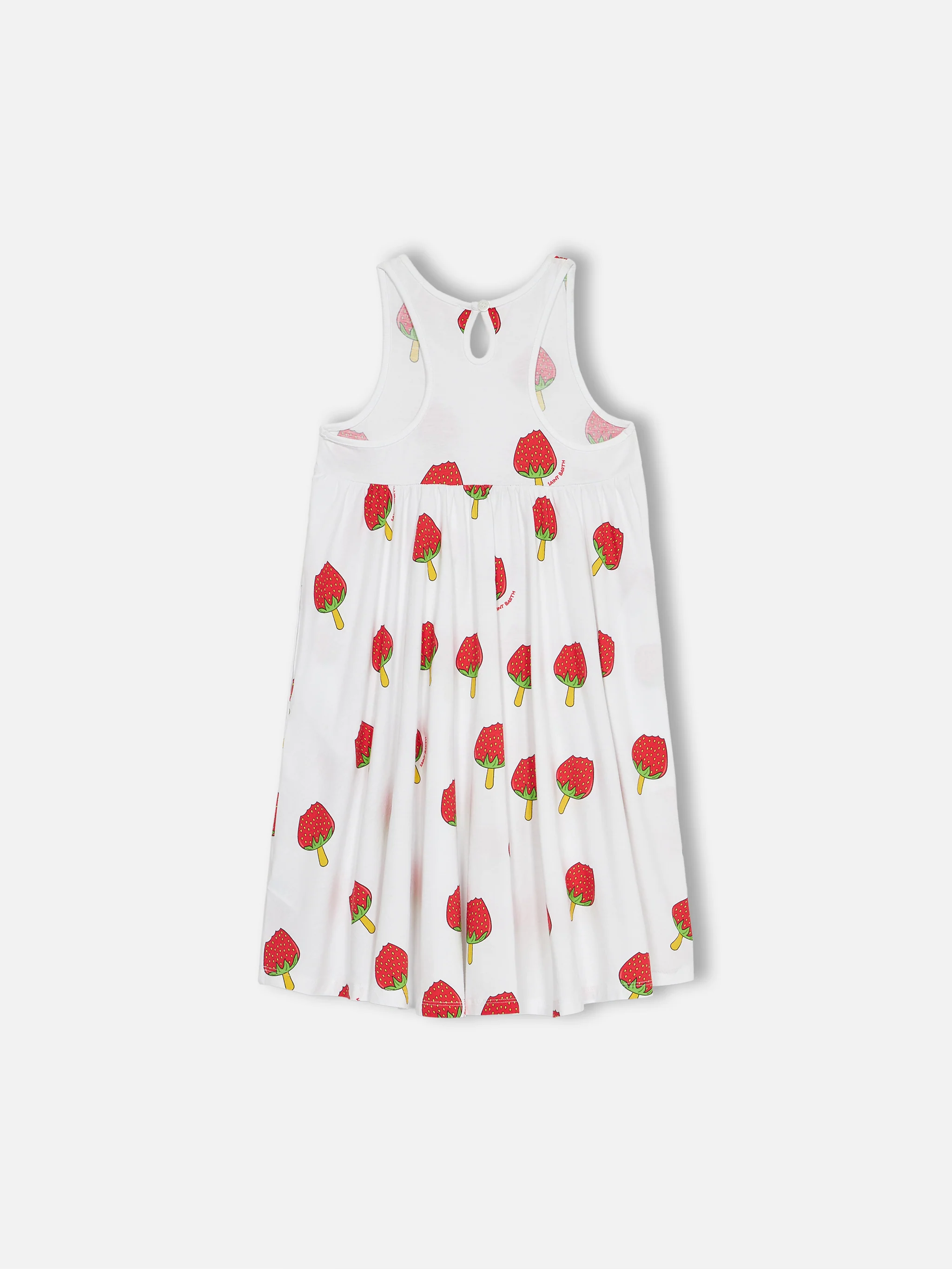 Girl cotton dress Masha with strawberry popsicle print - Image 2