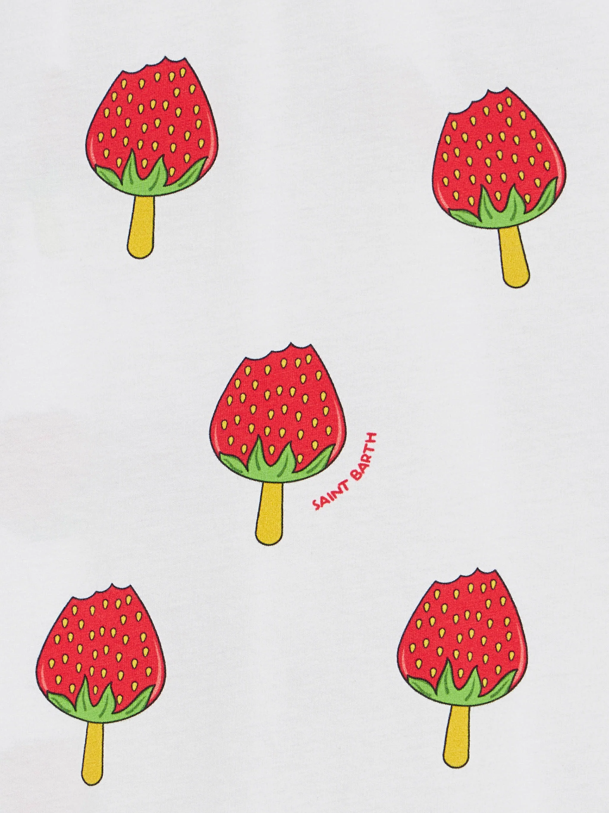 Girl cotton dress Masha with strawberry popsicle print - Image 3
