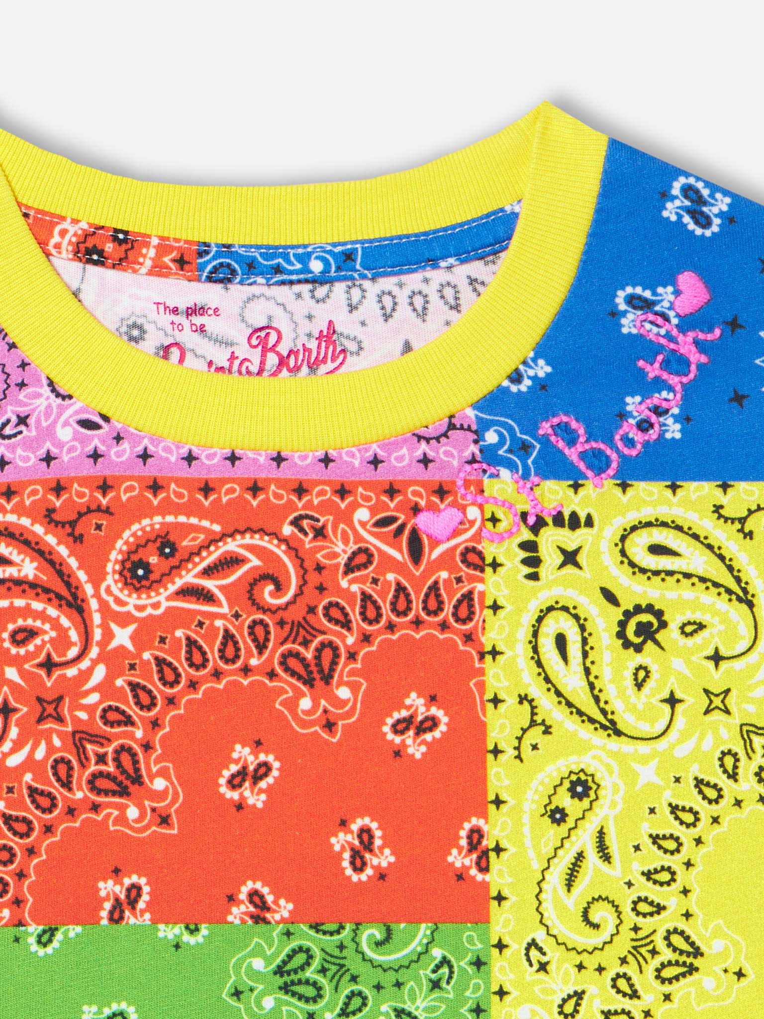 Girl cotton dress with fluo bandana print - Image 2
