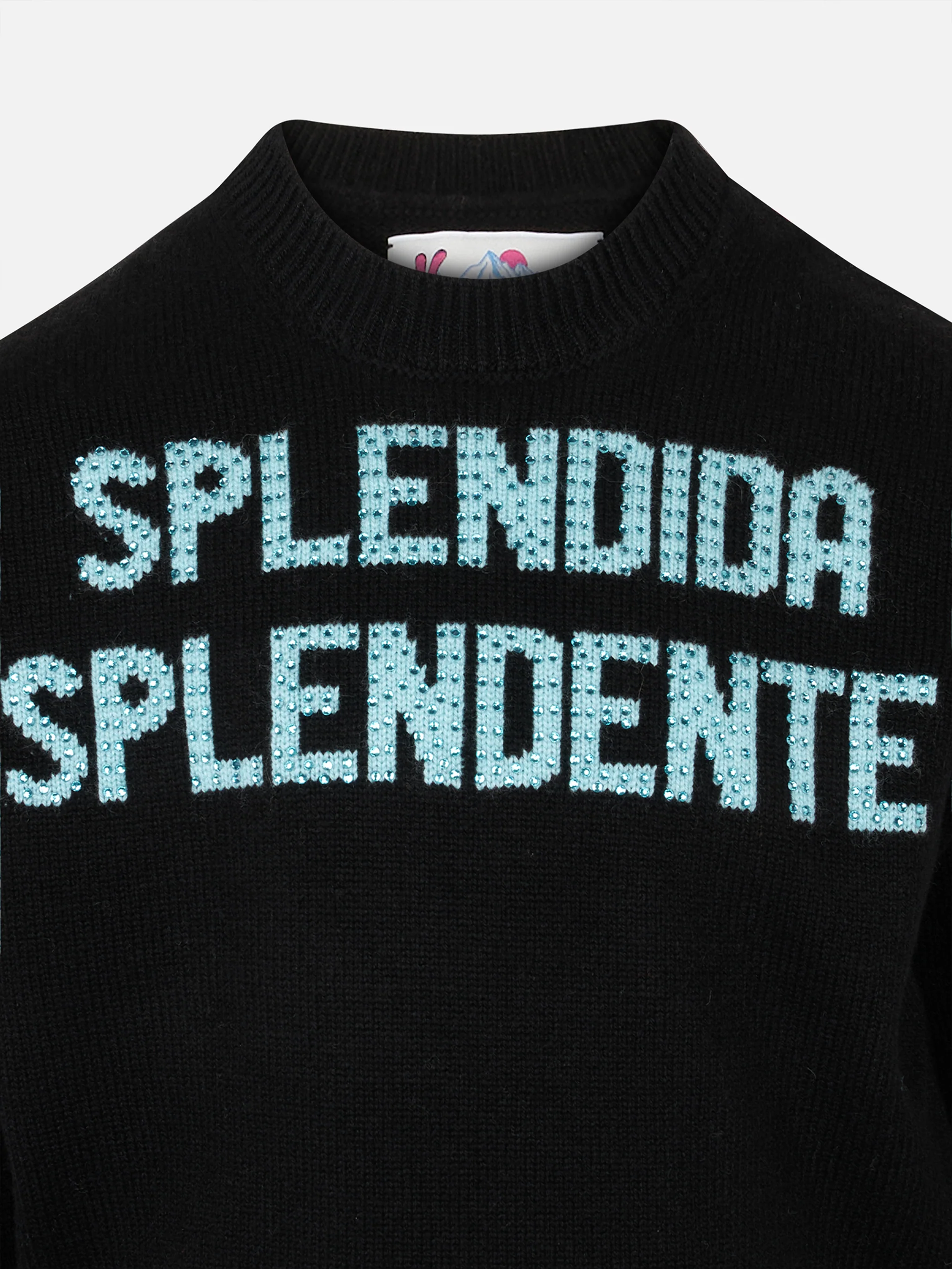 Crewneck black sweater with Splendida Splendente rhinestones print - Image 2