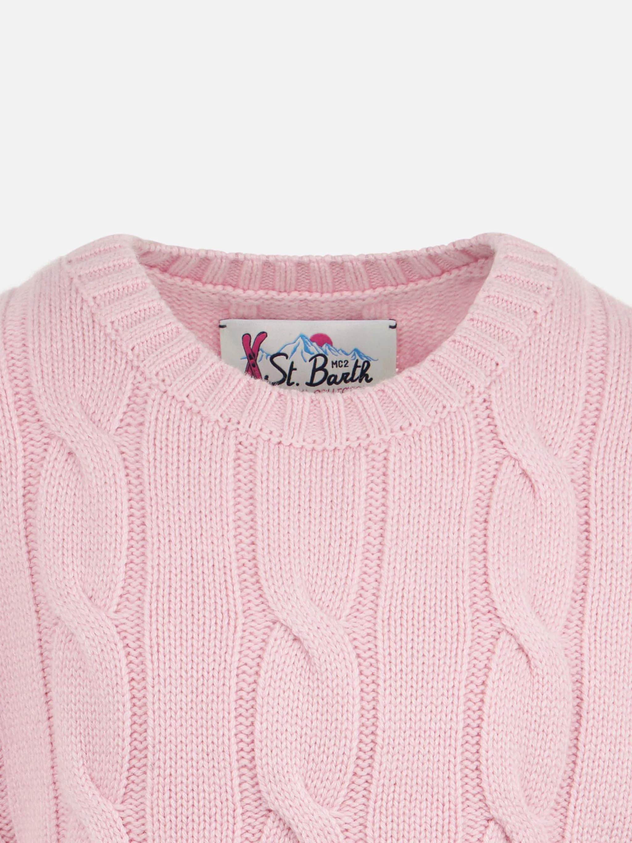 Girl crewneck braided sweater with Saint Barth lurex print - Image 3