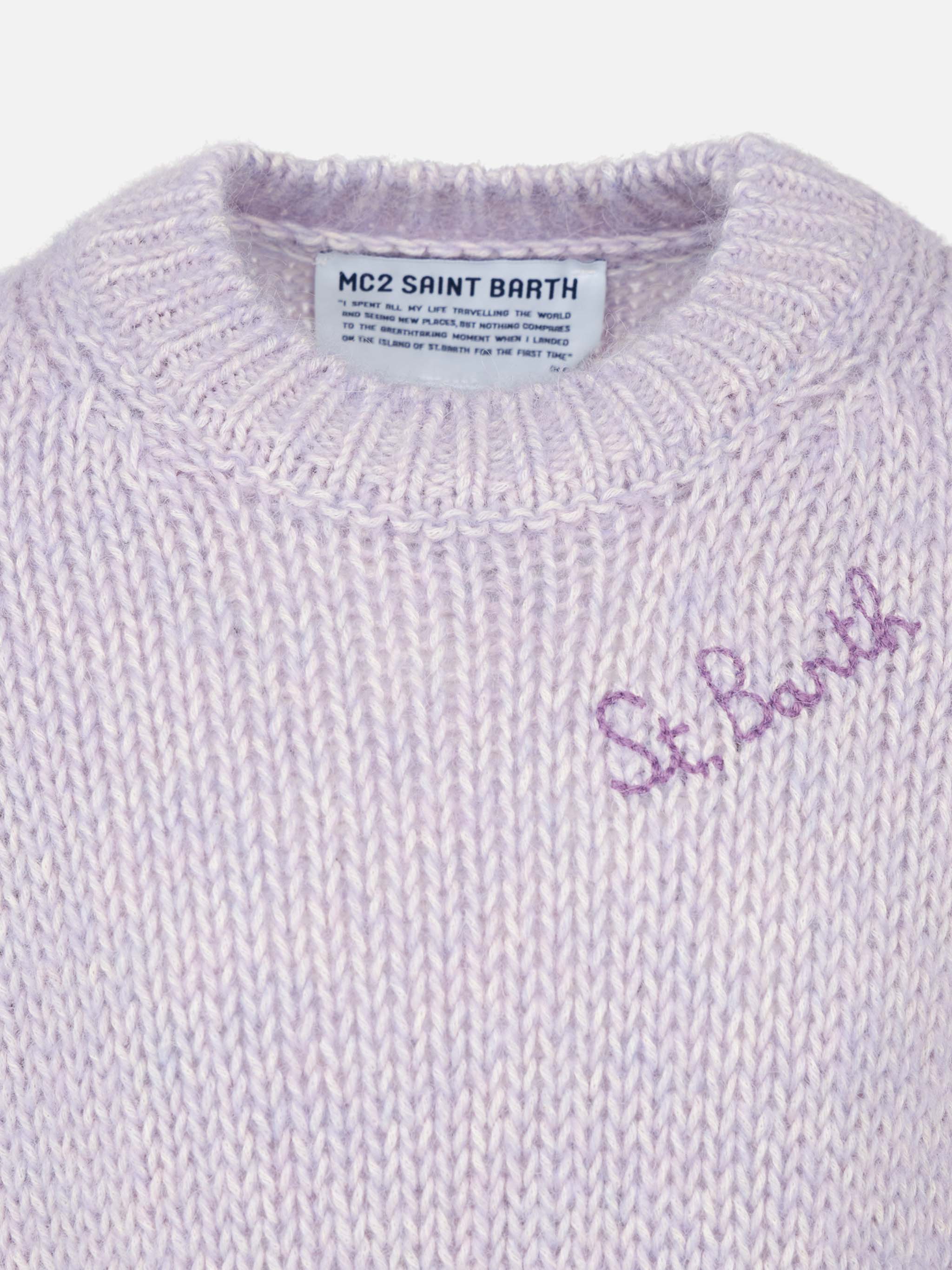 Girl crewneck lilac soft sweater with St. Barth embroidery - Image 2
