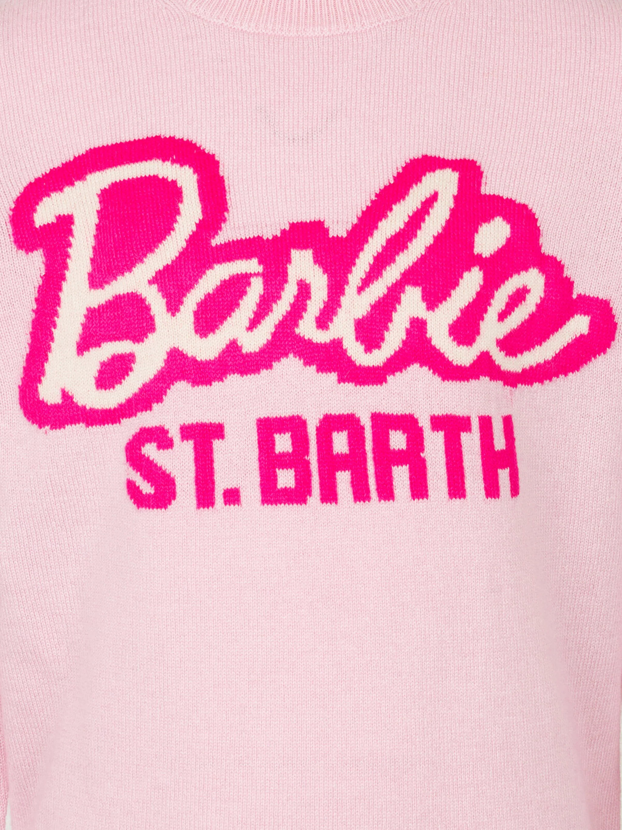 Girl crewneck pink sweater with Barbie logo jacquard | BARBIE SPECIAL EDITION - Image 2