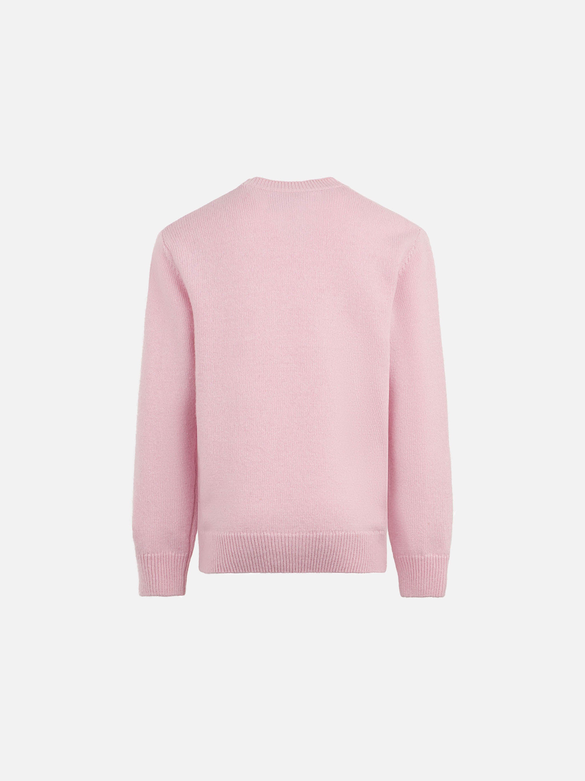 Girl crewneck pink sweater with Mother & Sons embroidery - Image 2