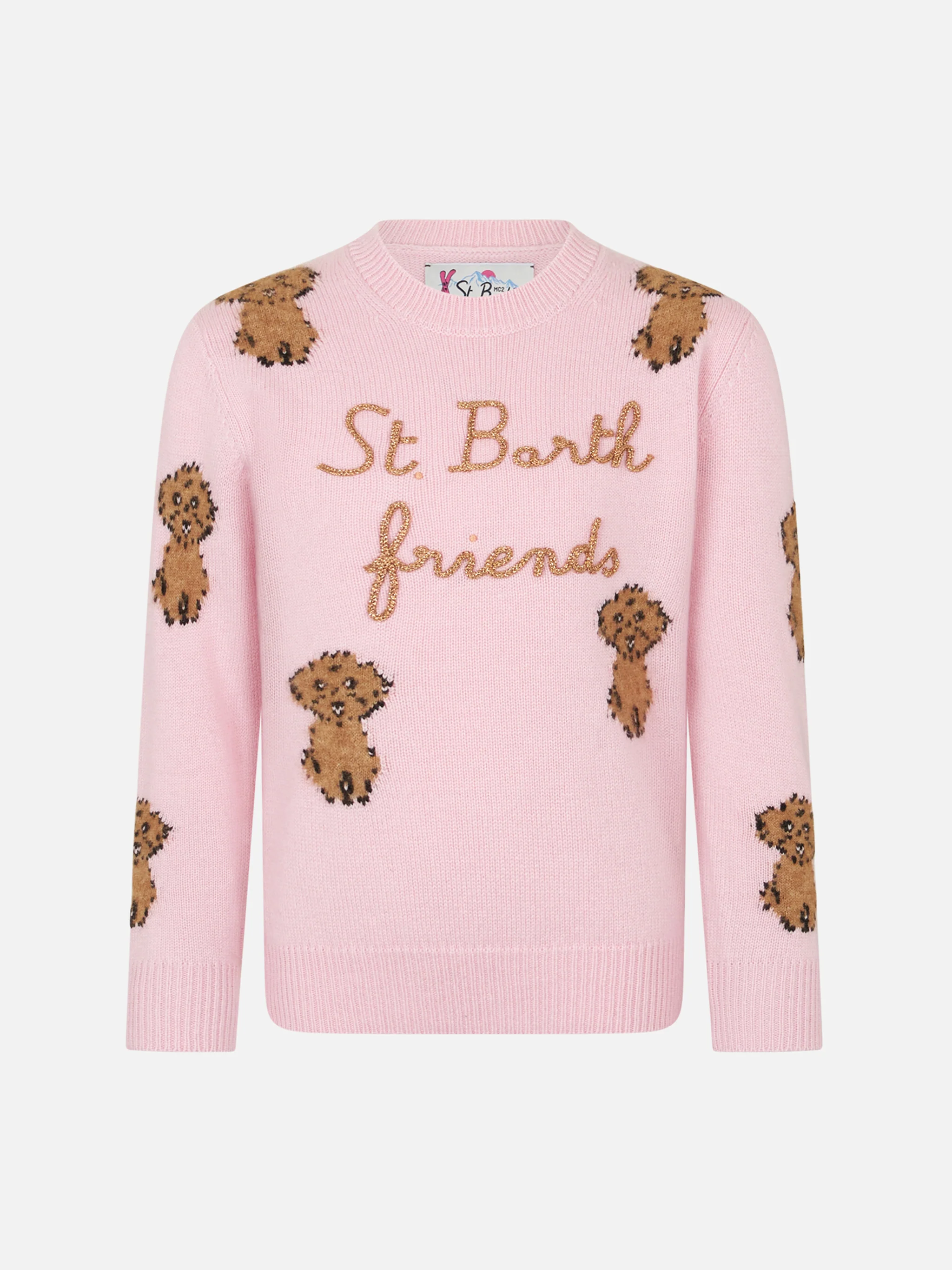 Girl crewneck soft ribbed sweater with St. Barth Friends embroidery