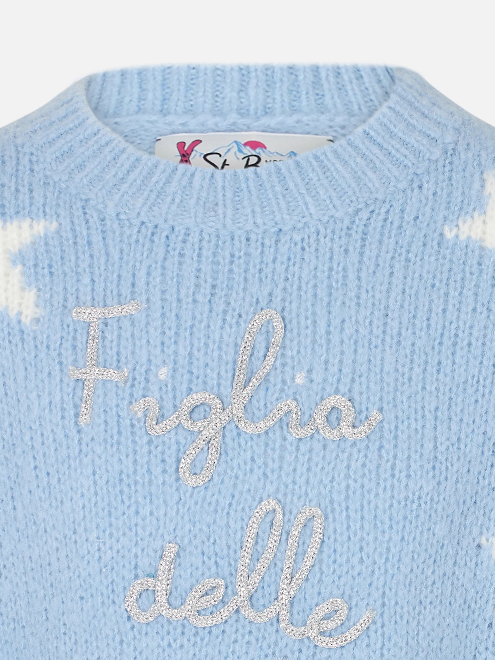 Crewneck soft sweater with stars and Figlia delle Stelle embroidery - Image 2