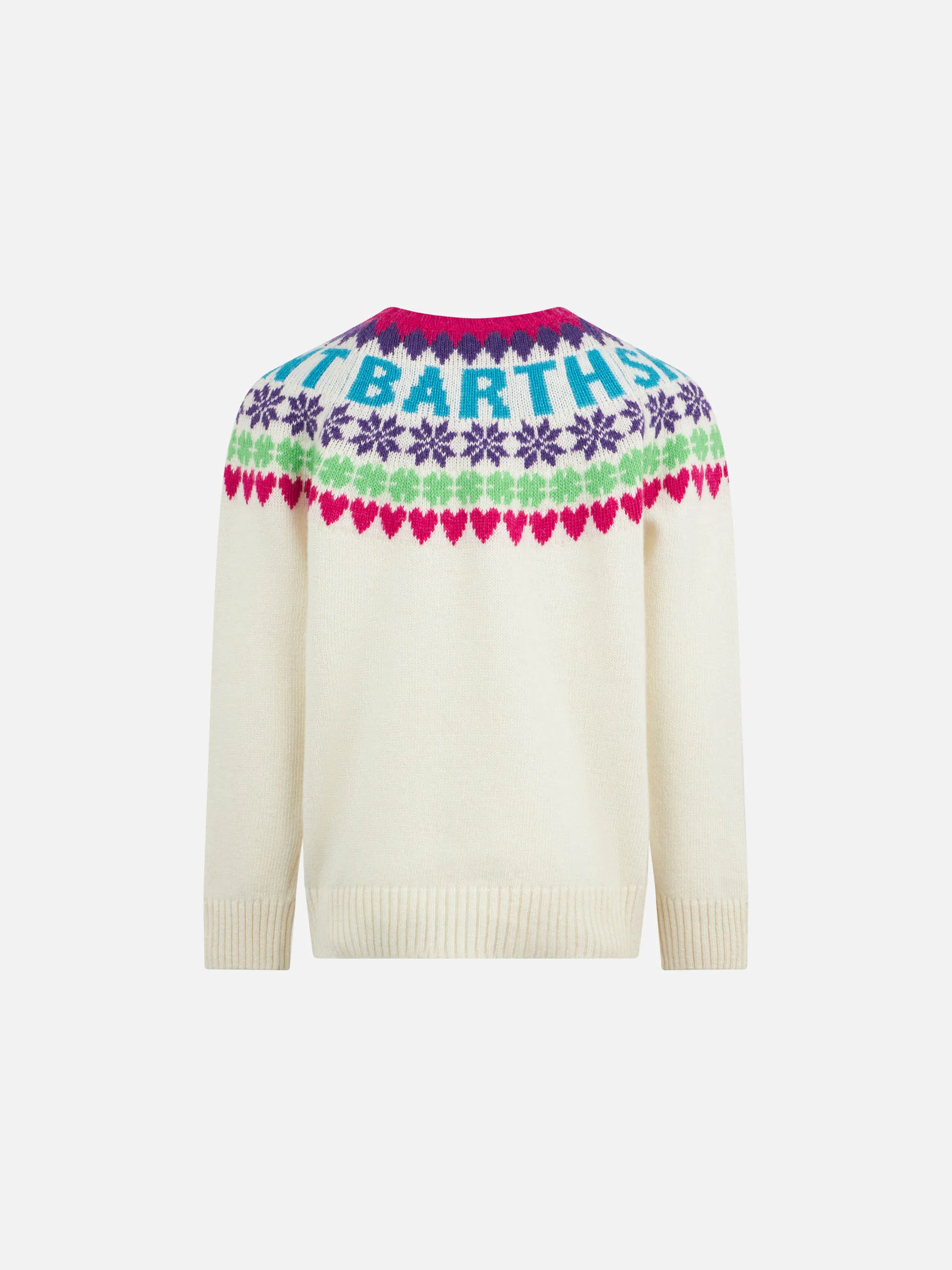 Girl crewneck white sweater with fair isle jacquard - Image 3