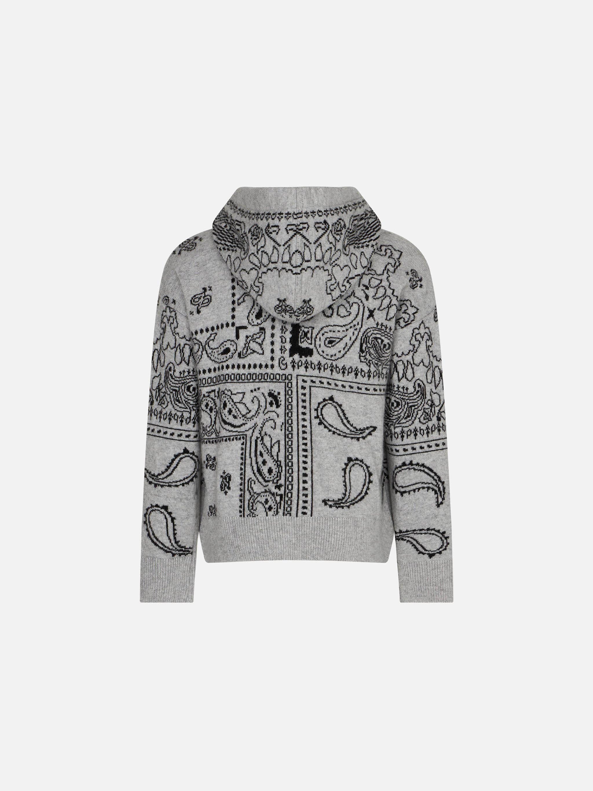 Girl cropped knit hoodie with bandanna print - Image 2