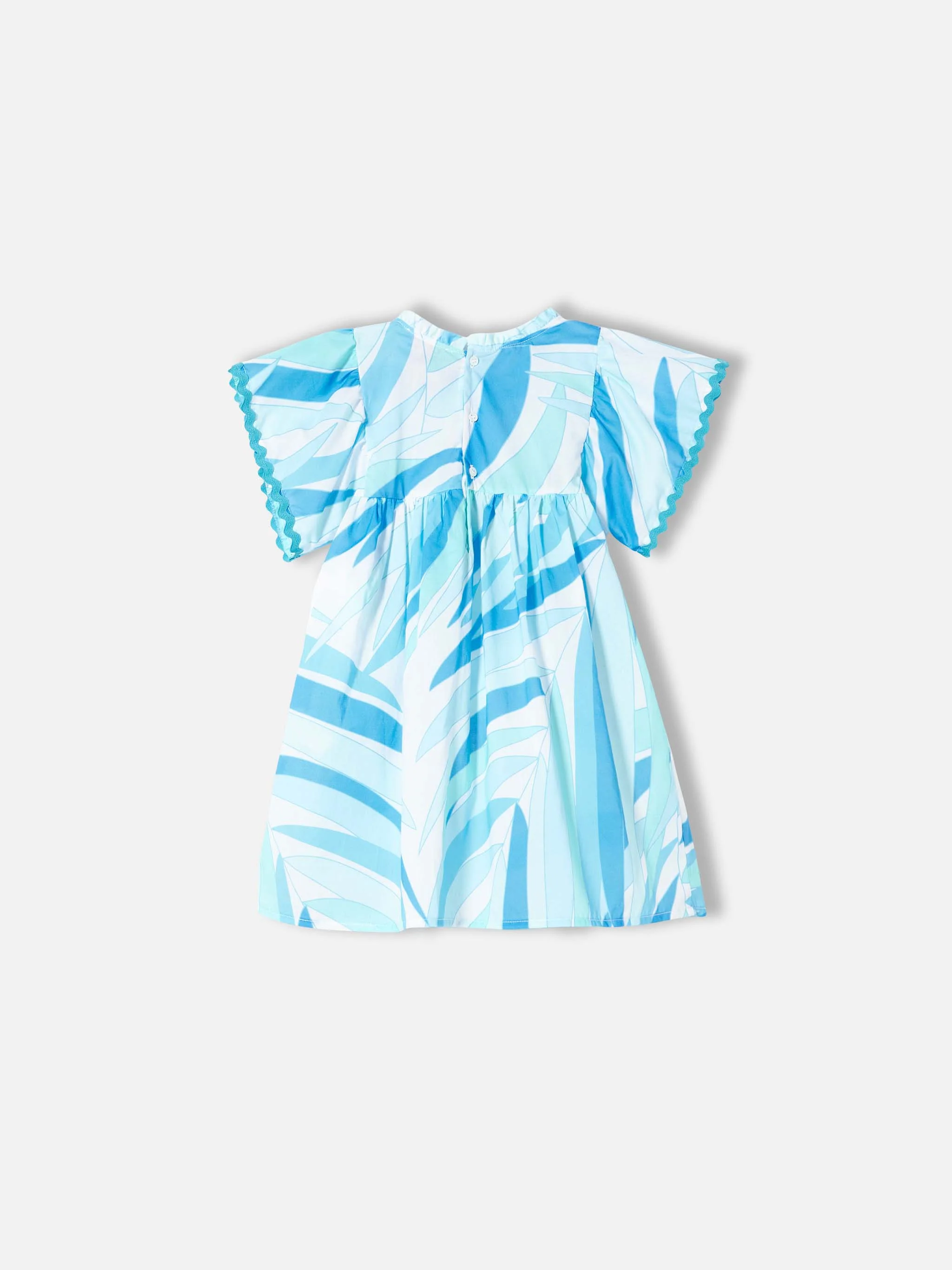 Girl dress with light blue palms print - Image 2