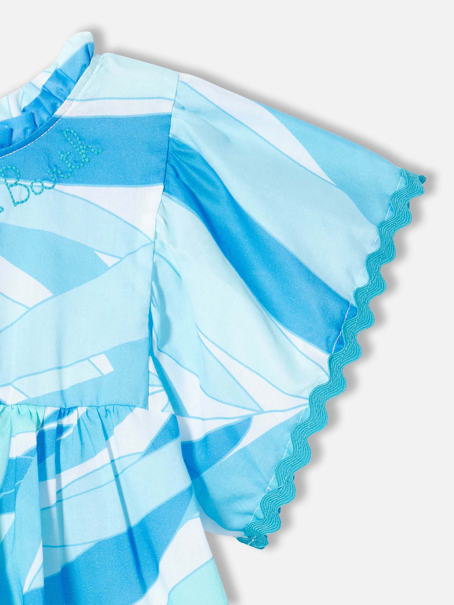 Girl dress with light blue palms print - Image 3