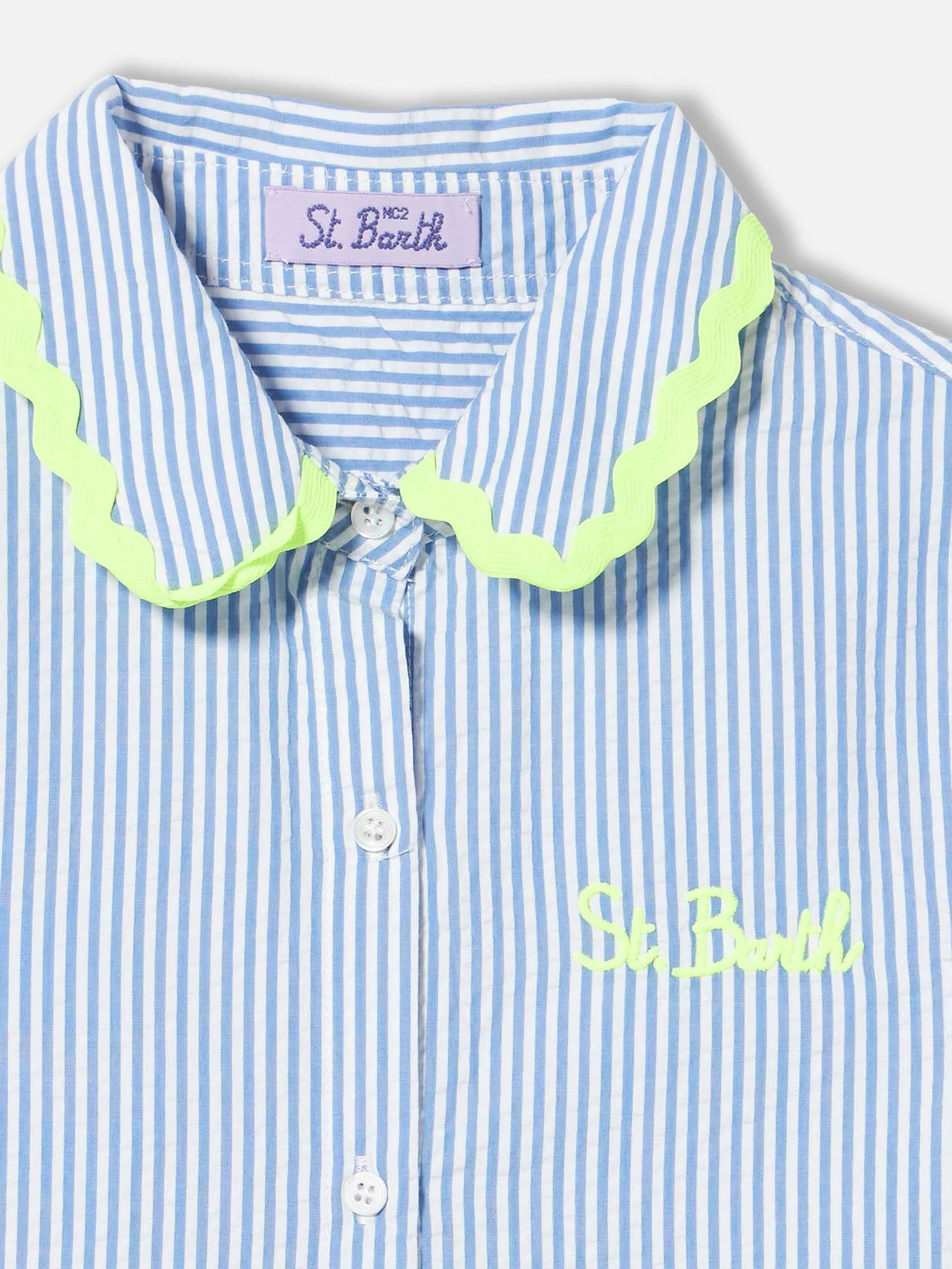 Girl dress Queenie with white and light blue stripes - Image 2