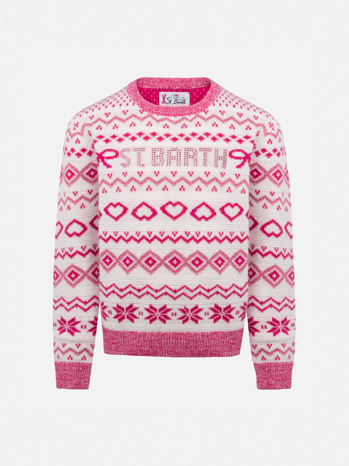Girl fair-isle crewneck sweater Princess with St. Barth rhinestones logo