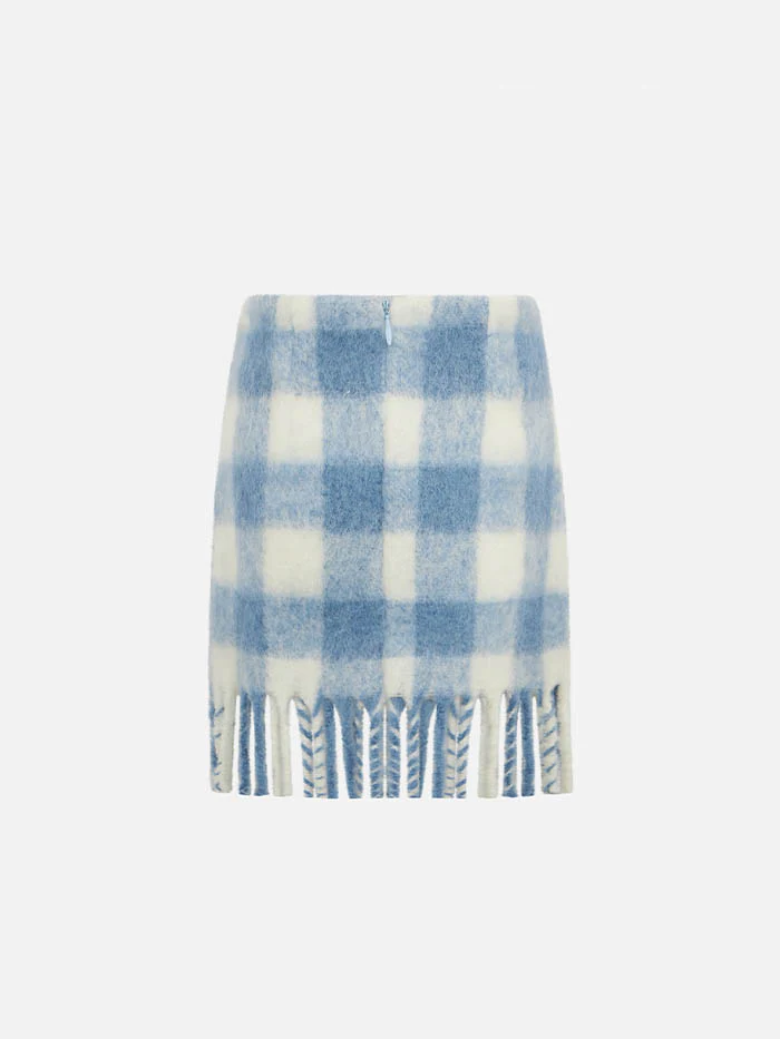 Girl fringed wooly skirt with check print - Image 3