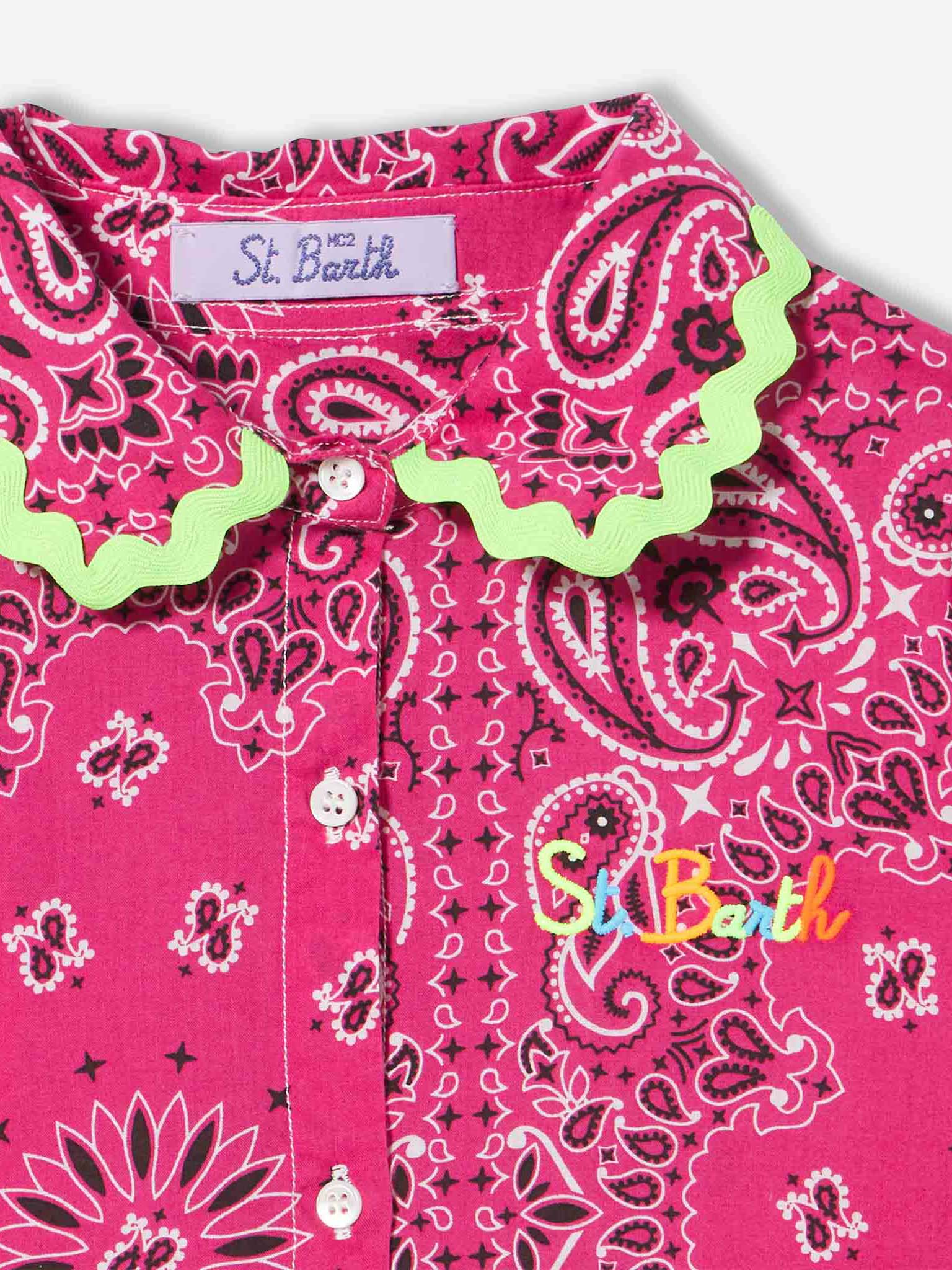 Girl fuchsia dress with bandana pattern - Image 2