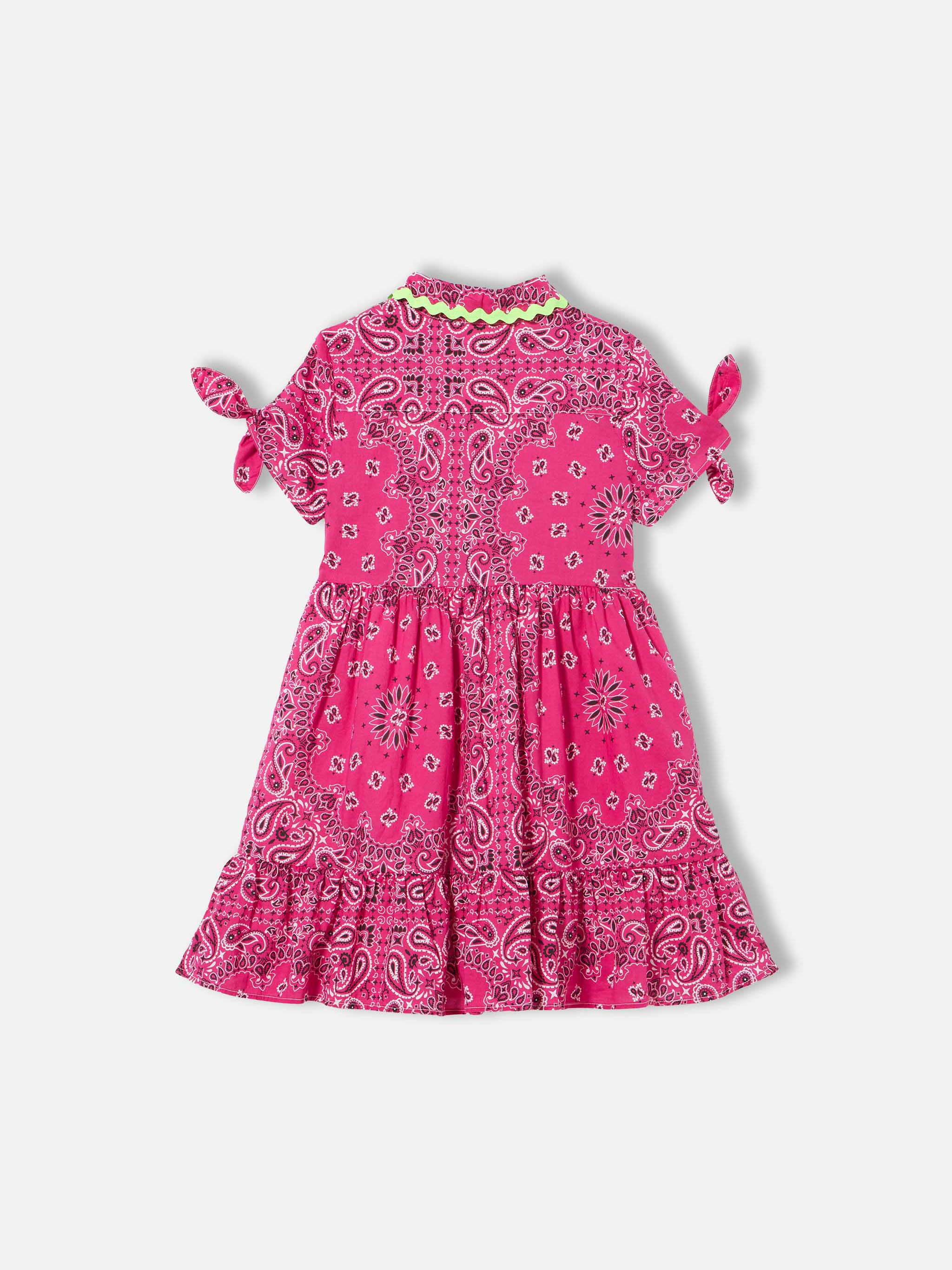 Girl fuchsia dress with bandana pattern - Image 3