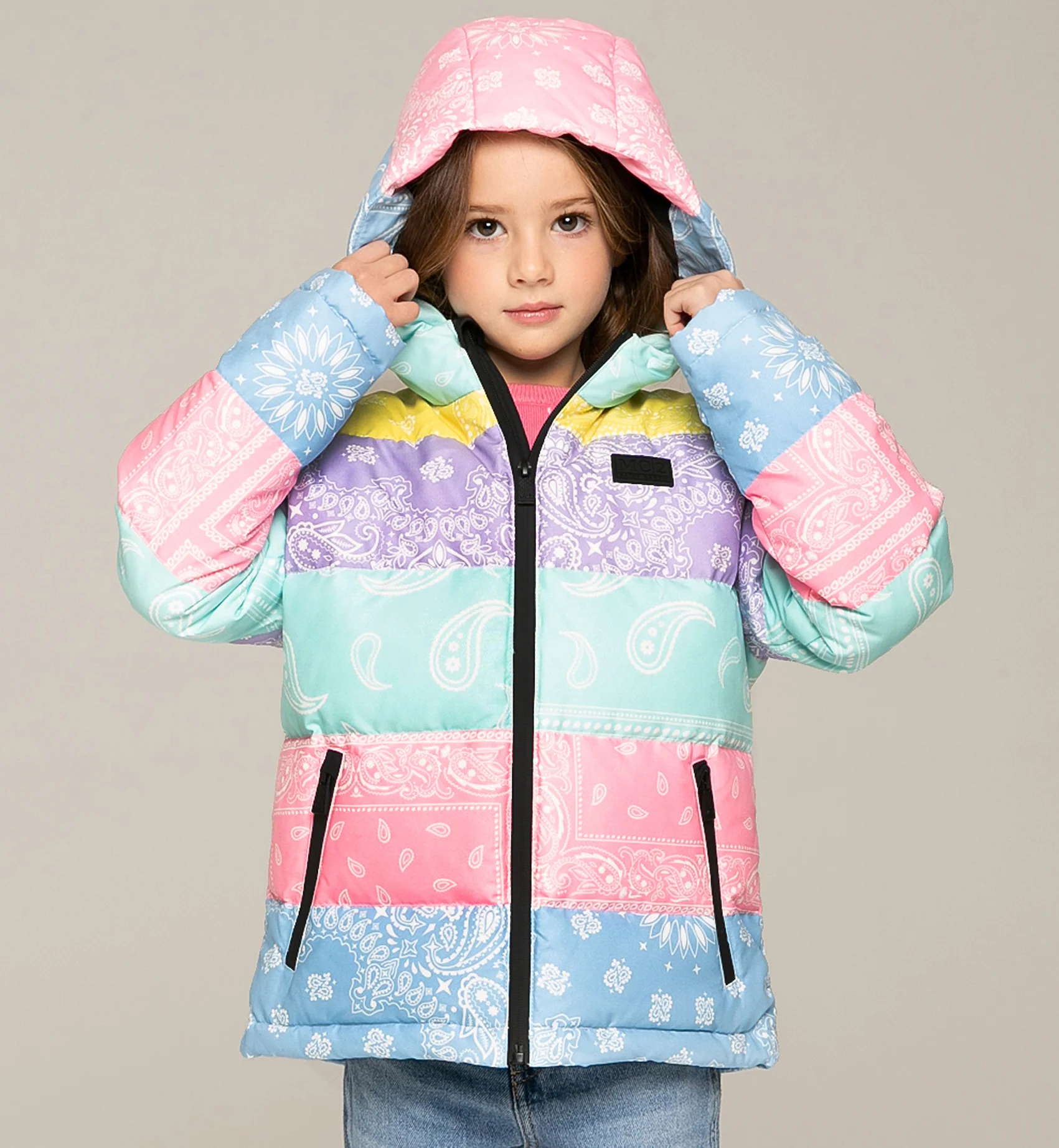Girl hooded down padded jacket bandanna print - Image 4