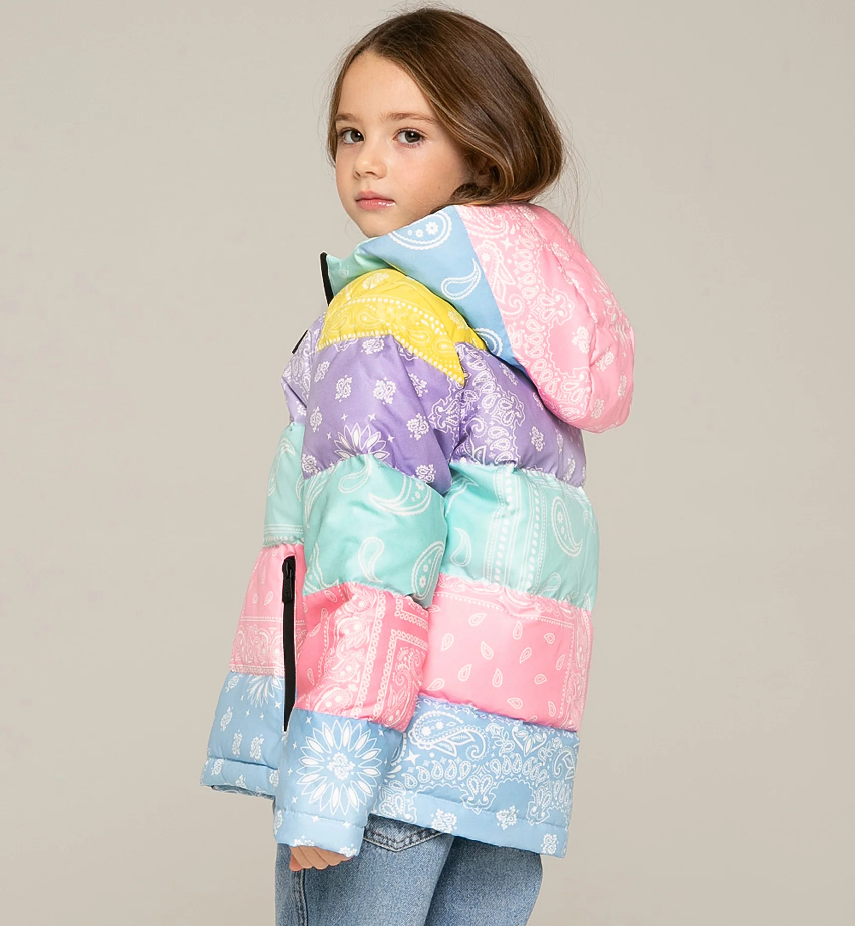 Girl hooded down padded jacket bandanna print - Image 5