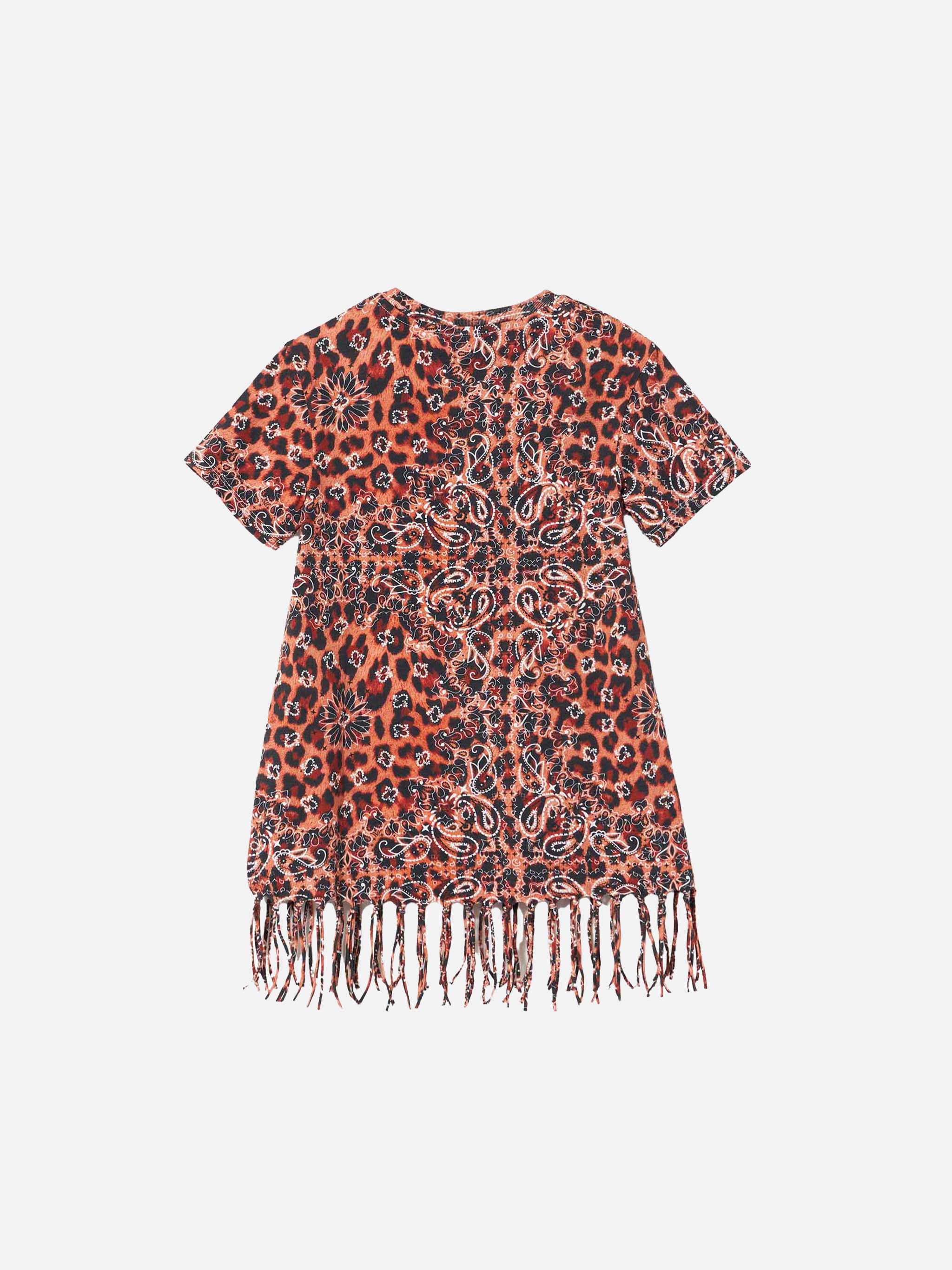 Girl leopard cotton dress with fringes - Image 2