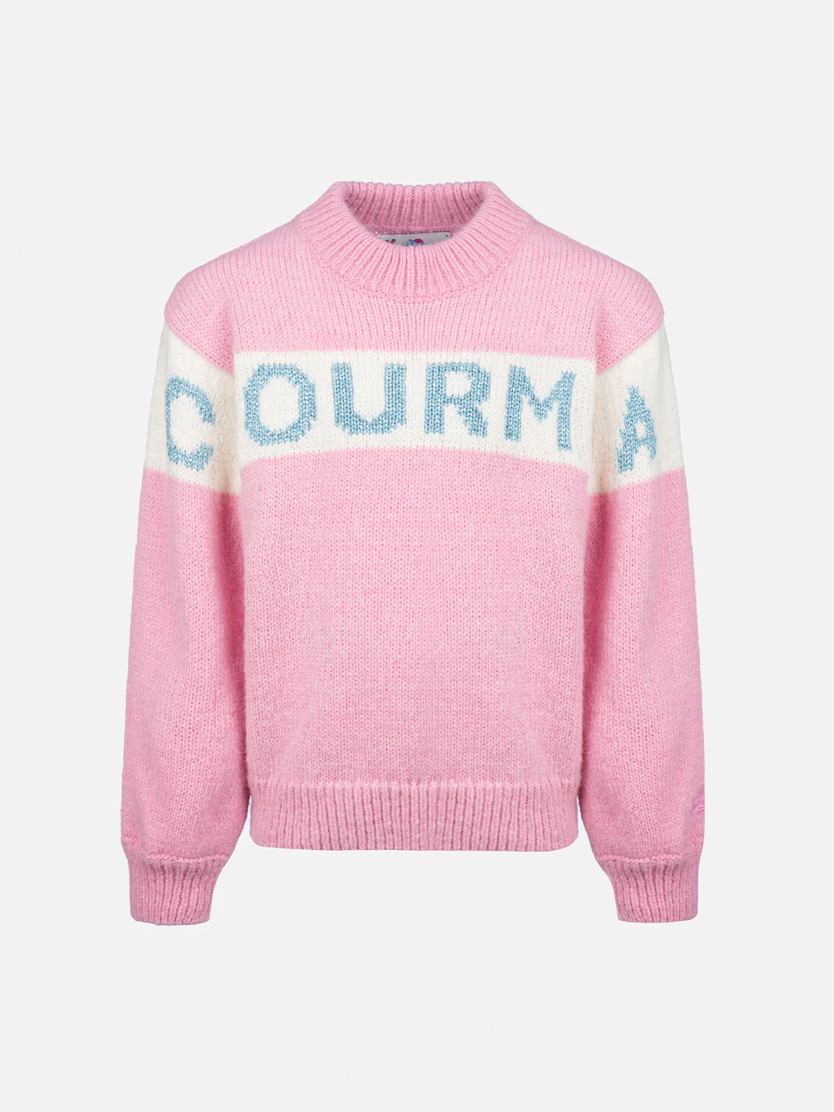Girl pink crewneck sweater Danya with Courma lurex logo