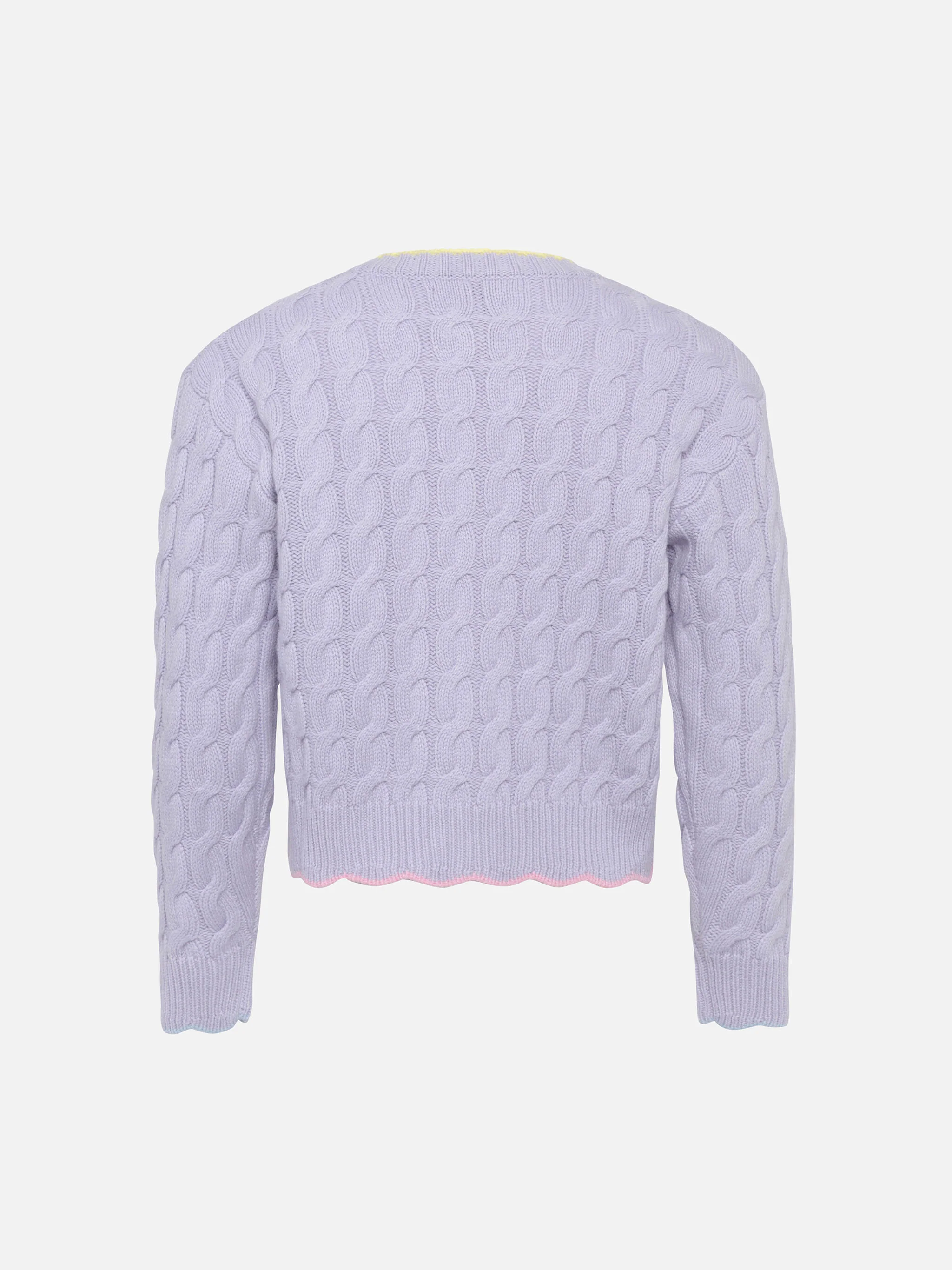 Girl lilac wavy cable knit cardigan Mallery with contrast buttons and details - Image 2